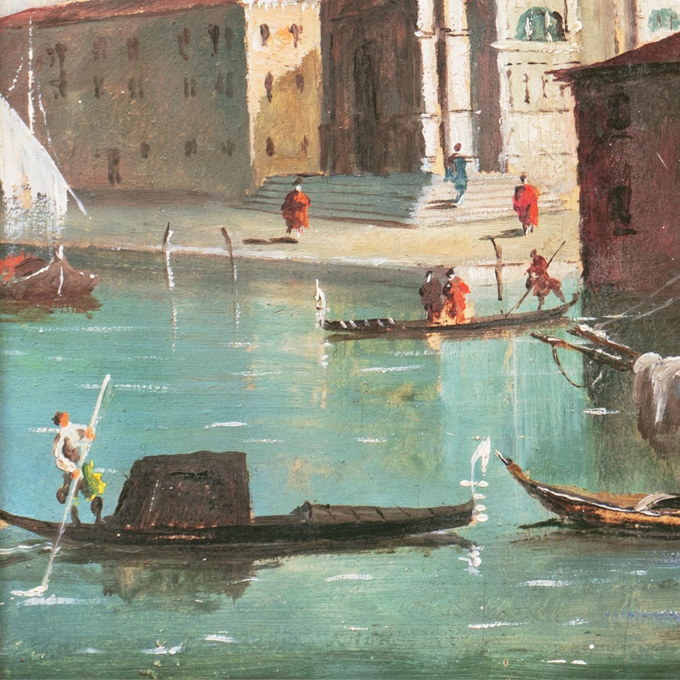 'Venice, Santa Maria della Salute', Bacino San Marco, Venetian oil Vedute - Brown Landscape Painting by Unknown