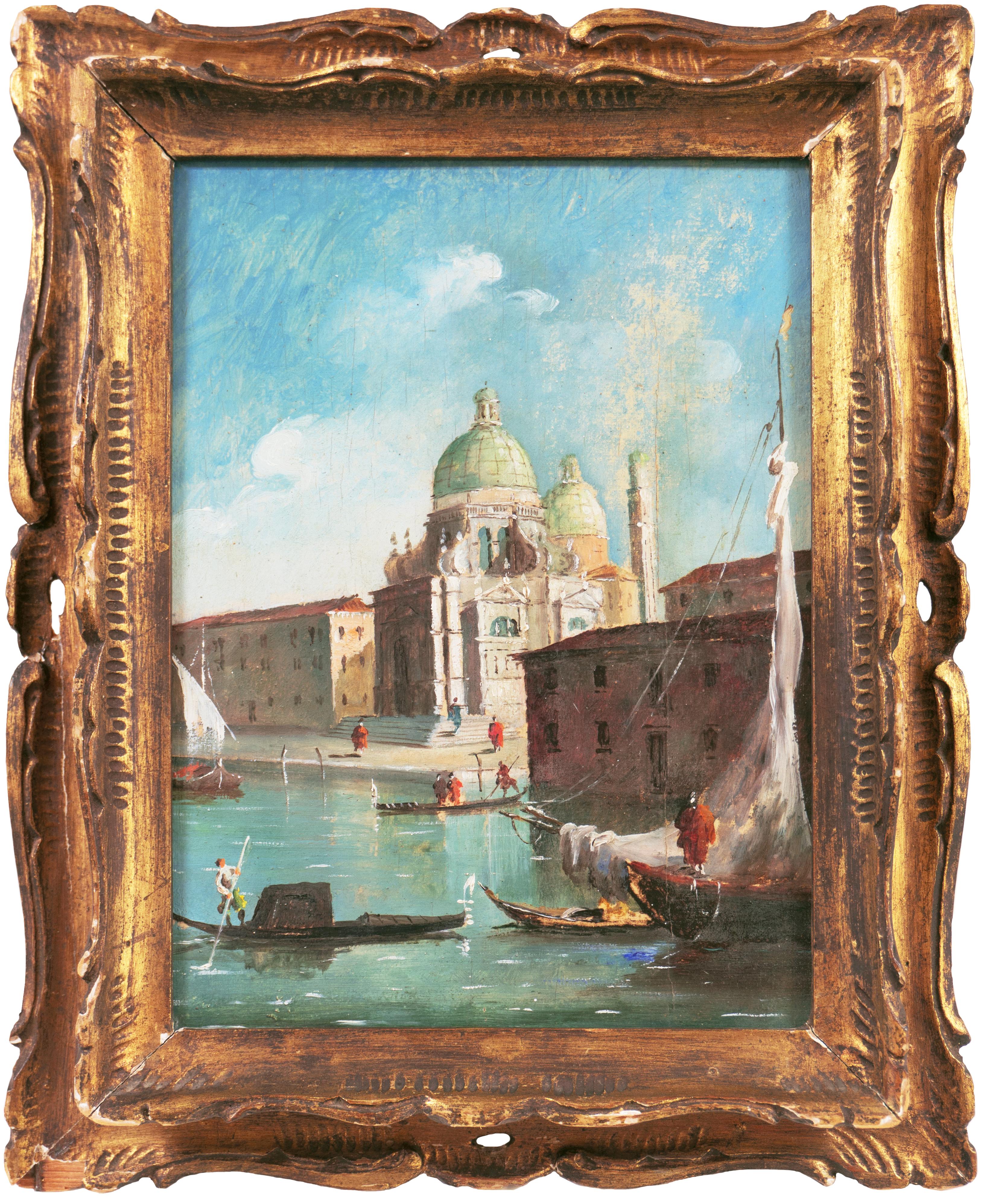 Unknown Landscape Painting - 'Venice, Santa Maria della Salute', Bacino San Marco, Venetian oil Vedute