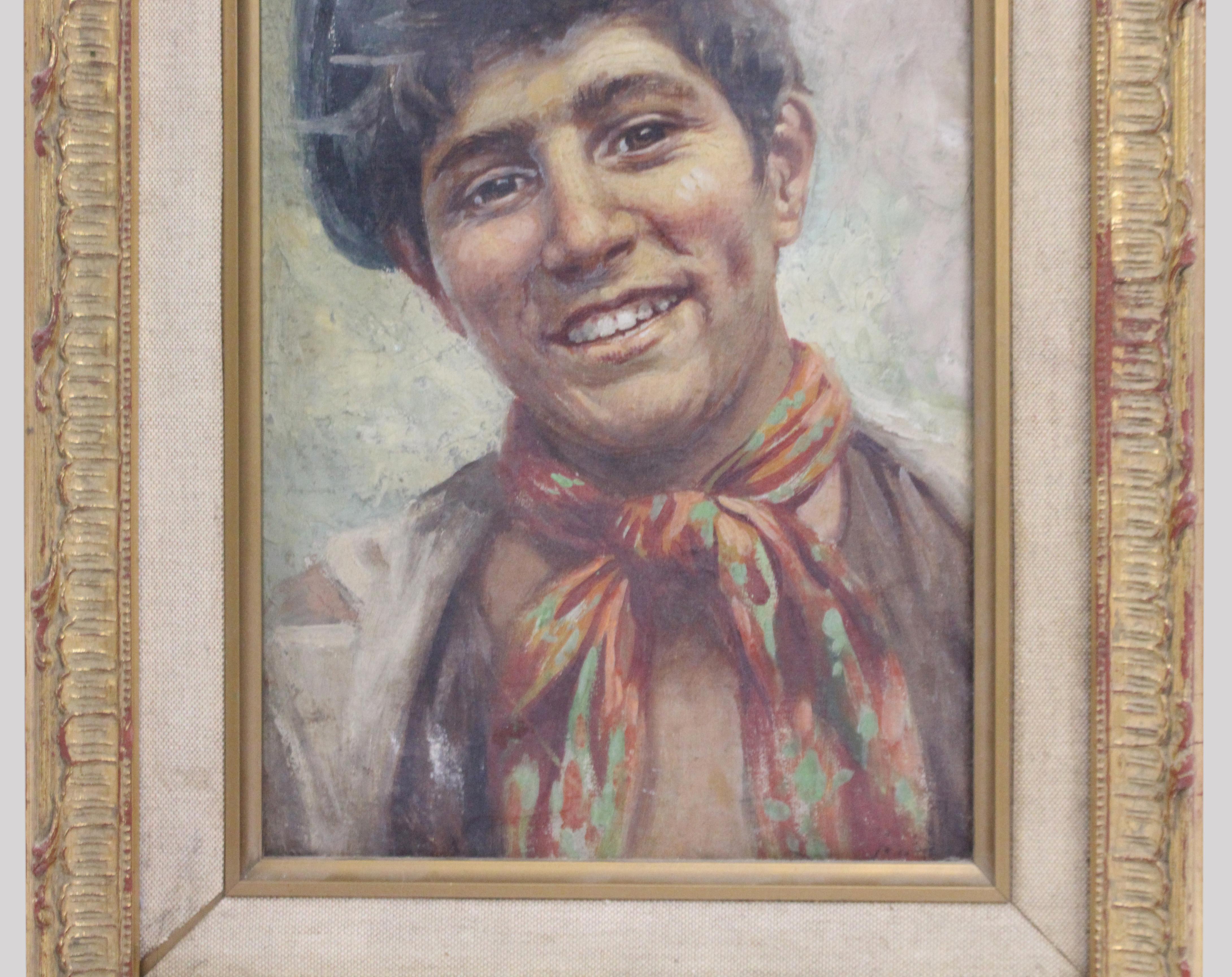 Retrato de un joven napolitano de la Escuela Italiana, Óleo sobre lienzo, c.1930 en Bueno estado para la venta en Worcester, GB