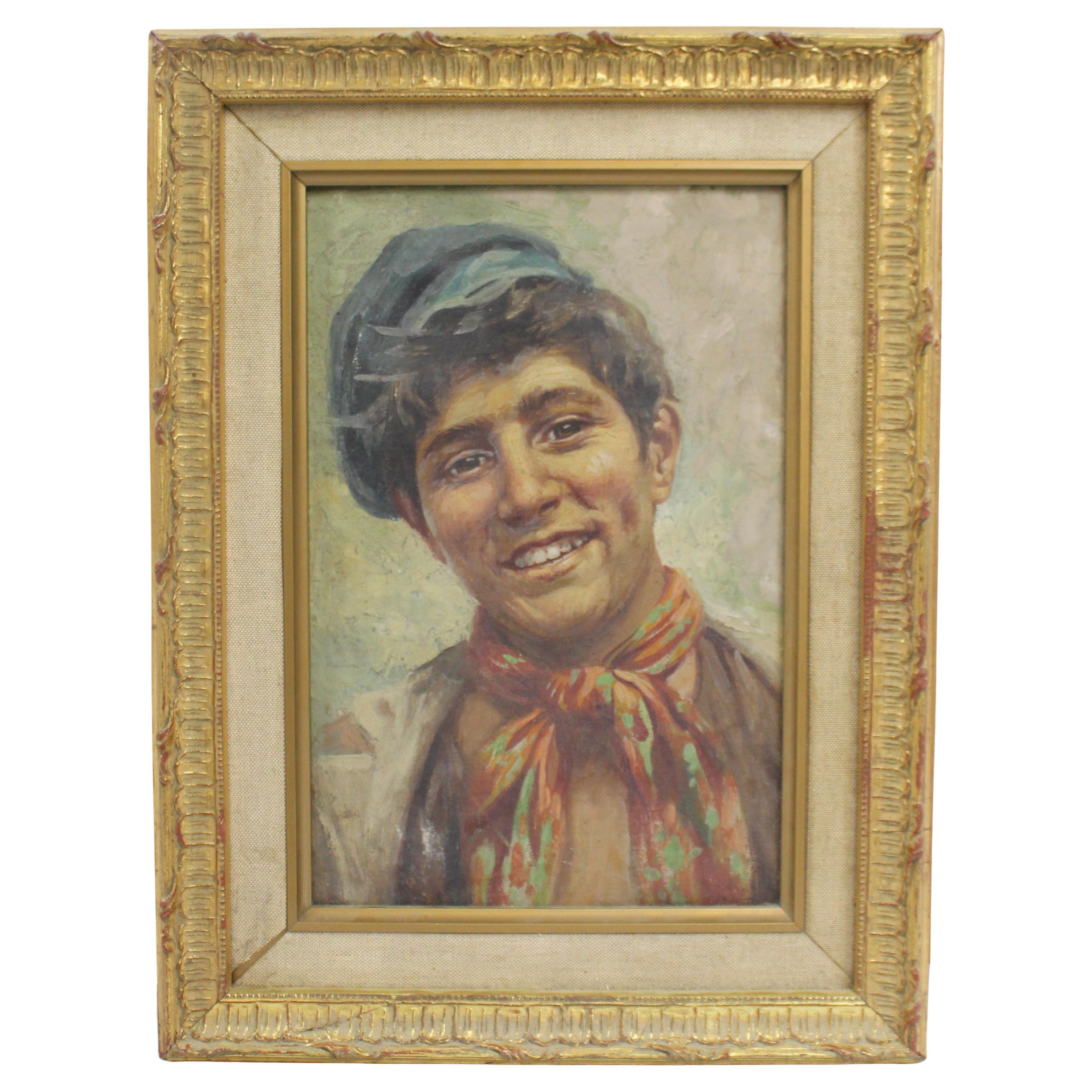 Italian School Portrait of a Neapolitan Youth, Oil on Canvas, c.1930s