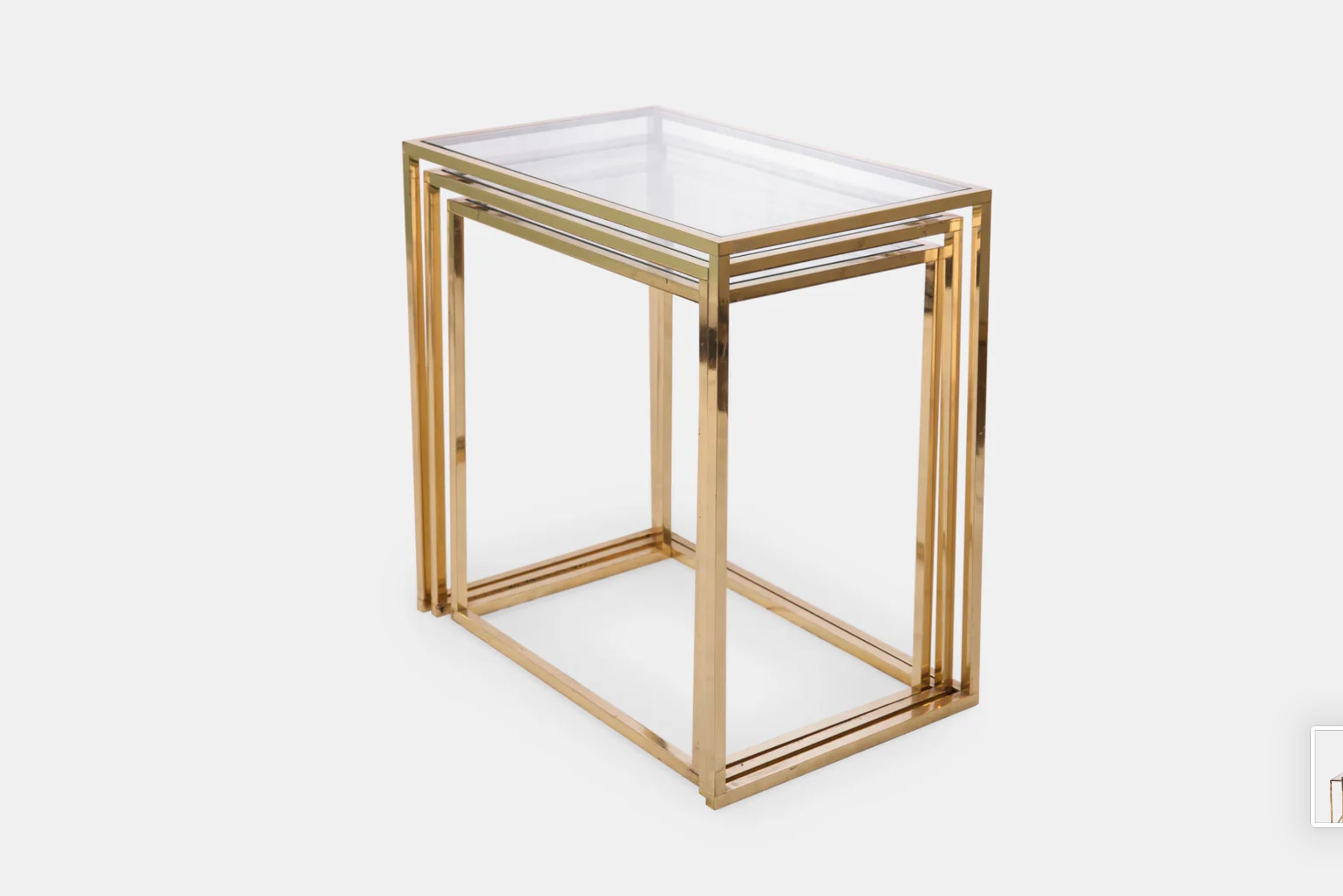 Italian School Set of Three Nesting Tables Brass and Glass Golden Colour 1970s For Sale 4