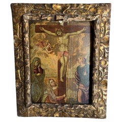 Italian School Table of the 16th Century "Crucified Christ with the Virgin"