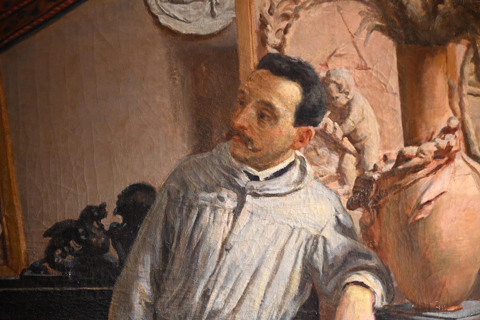 Italienische Schule: Das Studio des Bildhauers. Großes Gemälde aus dem 19. Jahrhundert. (Belle Époque) im Angebot