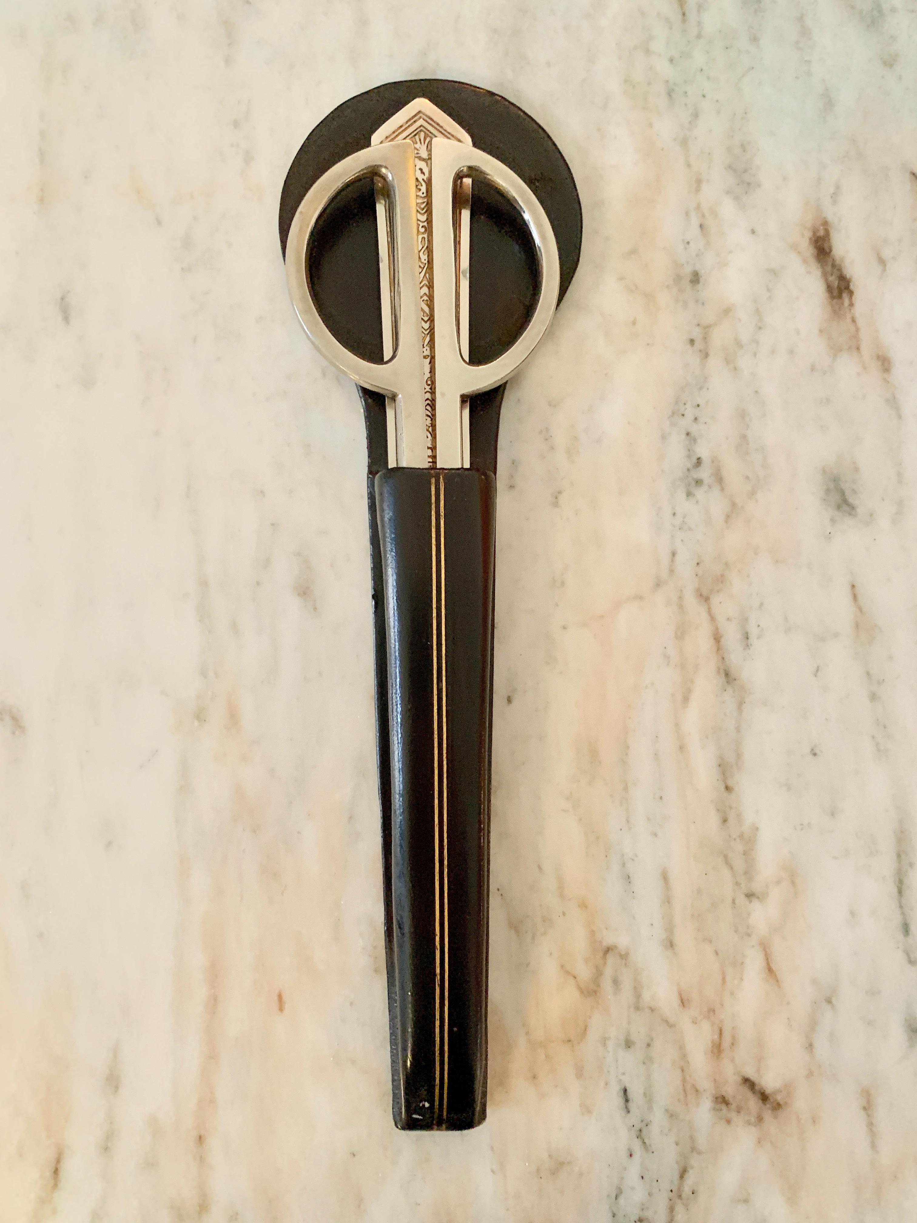 Metal Italian Scissor and Letter Opener Set in Leather Case