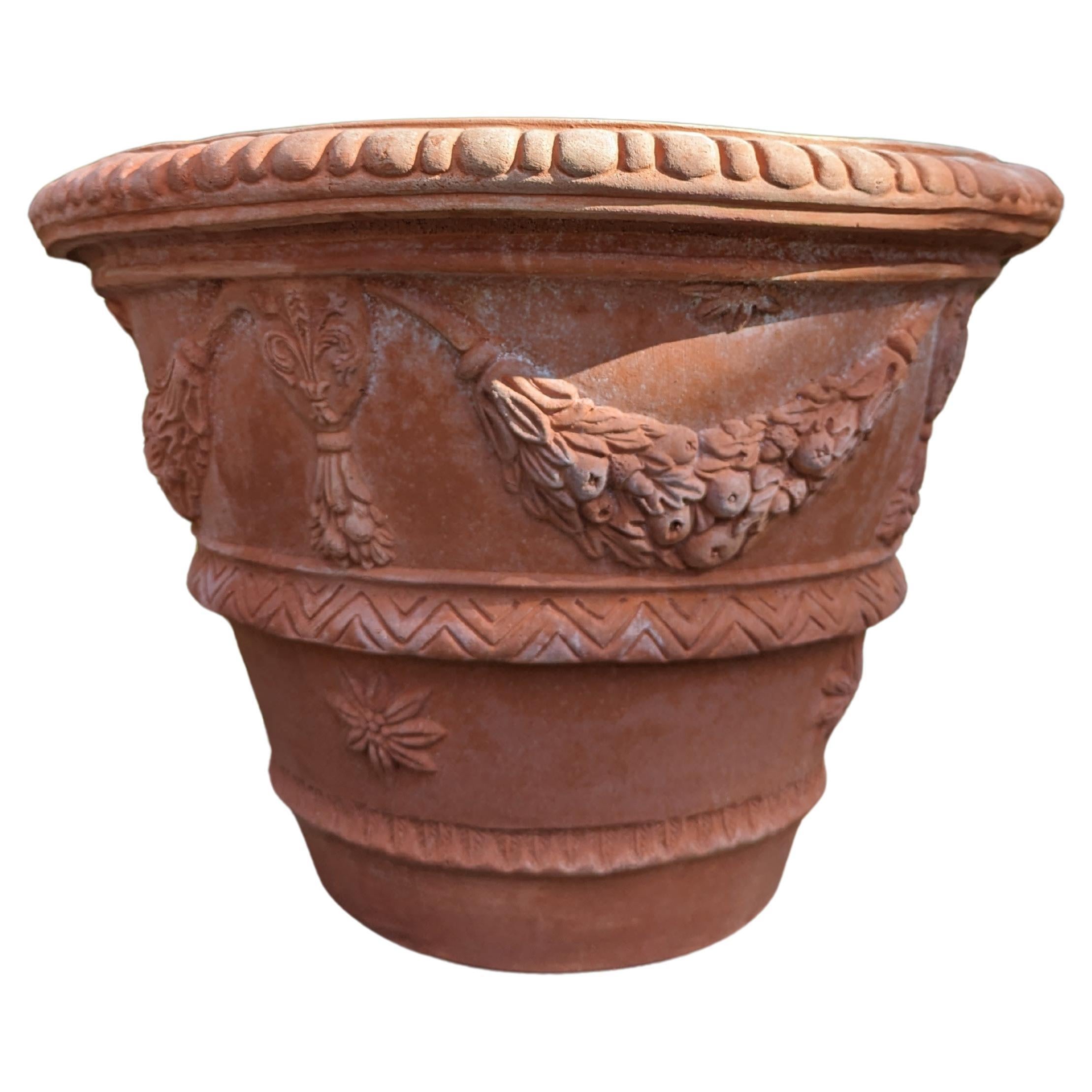Italian "Scolpito" Impruneta Terracotta Pot (60cm) For Sale