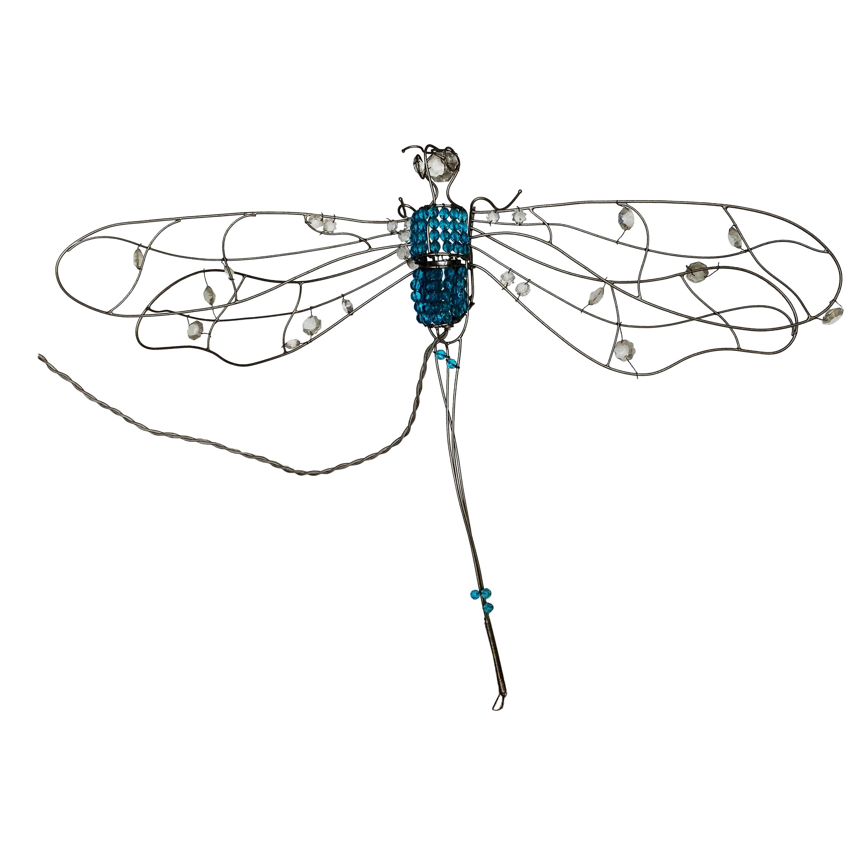 Italian Sconce Dragonfly Glass and Worked Wire, 1960
