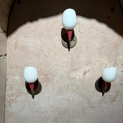 Italian Sconce Sculptural Satin Glass Shade & Brass Mid Century Ponti Era