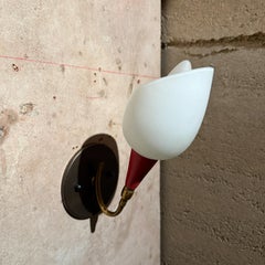 Italian Sconce Sculptural Satin Glass Shade & Brass Mid Century Ponti Era