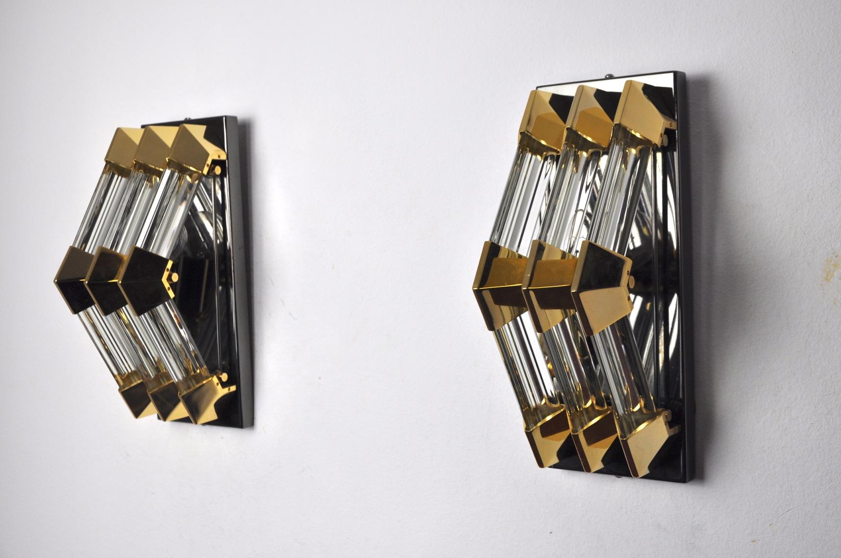 Hollywood Regency Italian Sconces from Venini, 1980, Set of 2 For Sale