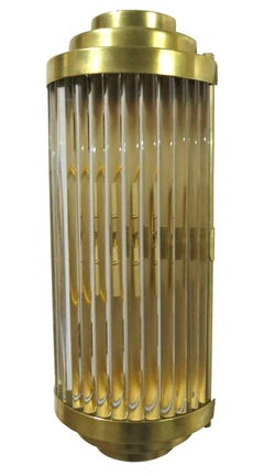 Pair of Italian Sconces in Clear Crystal w/ Bar Tubes on Polished Brass Frames