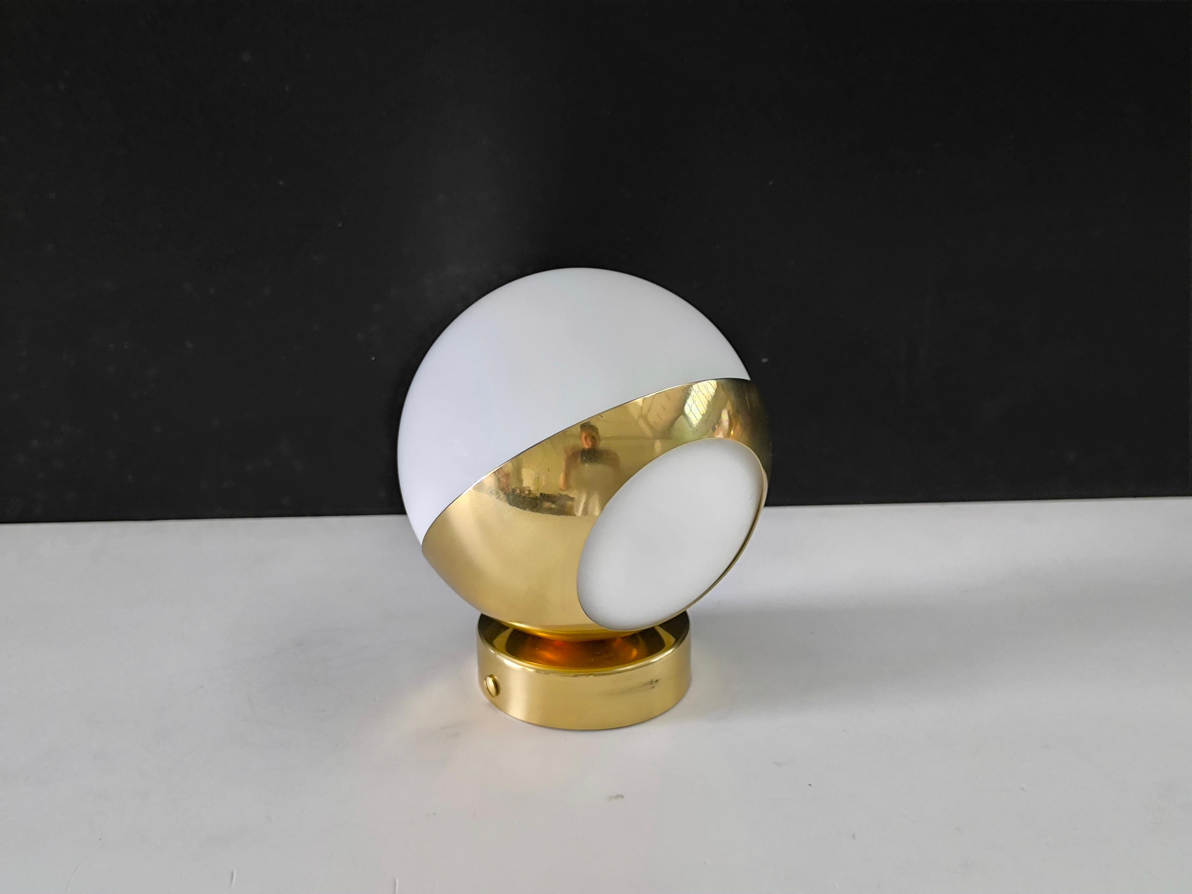 Italian Sconces Stilnovo Style, Brass and 12 cm Diam Glass, Mid-Century Design For Sale 5