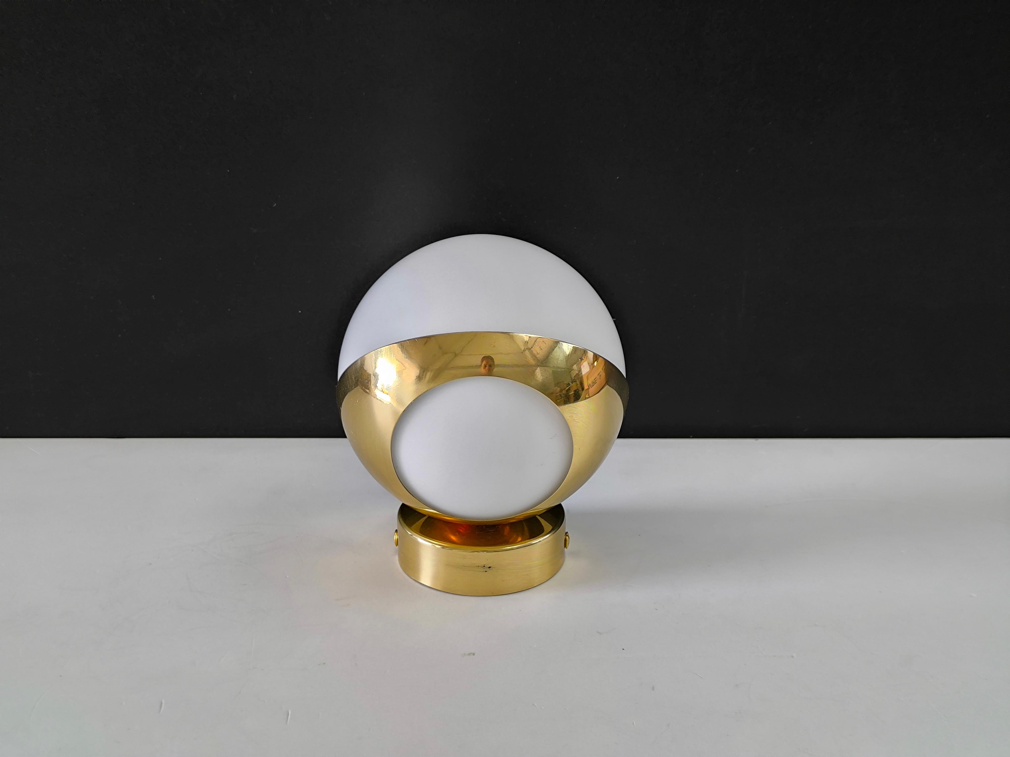Contemporary Italian Sconces Stilnovo Style, Brass and 12 cm Diam Glass, Mid-Century Design For Sale