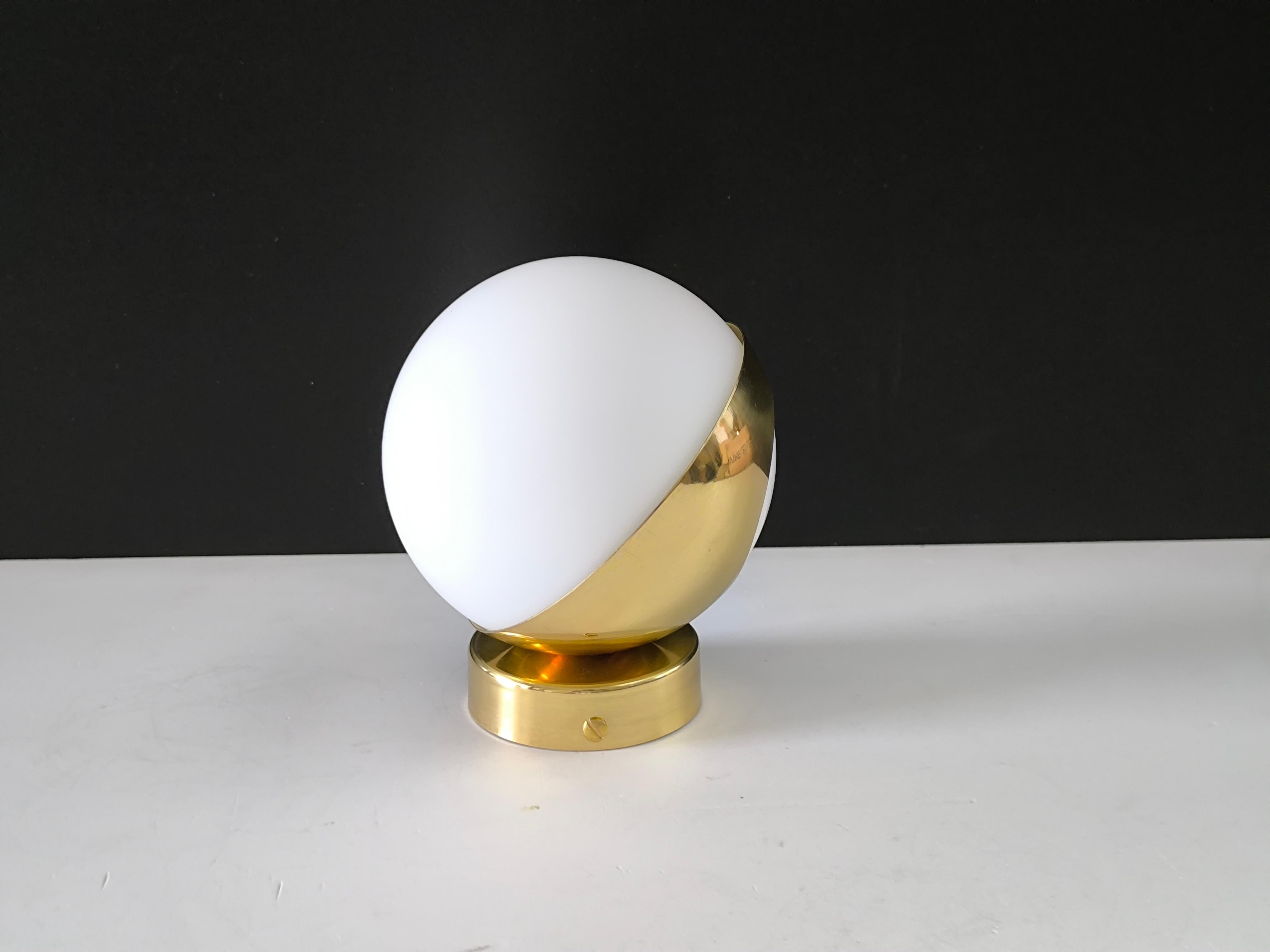 Italian Sconces Stilnovo Style, Brass and 12 cm Diam Glass, Mid-Century Design For Sale 1