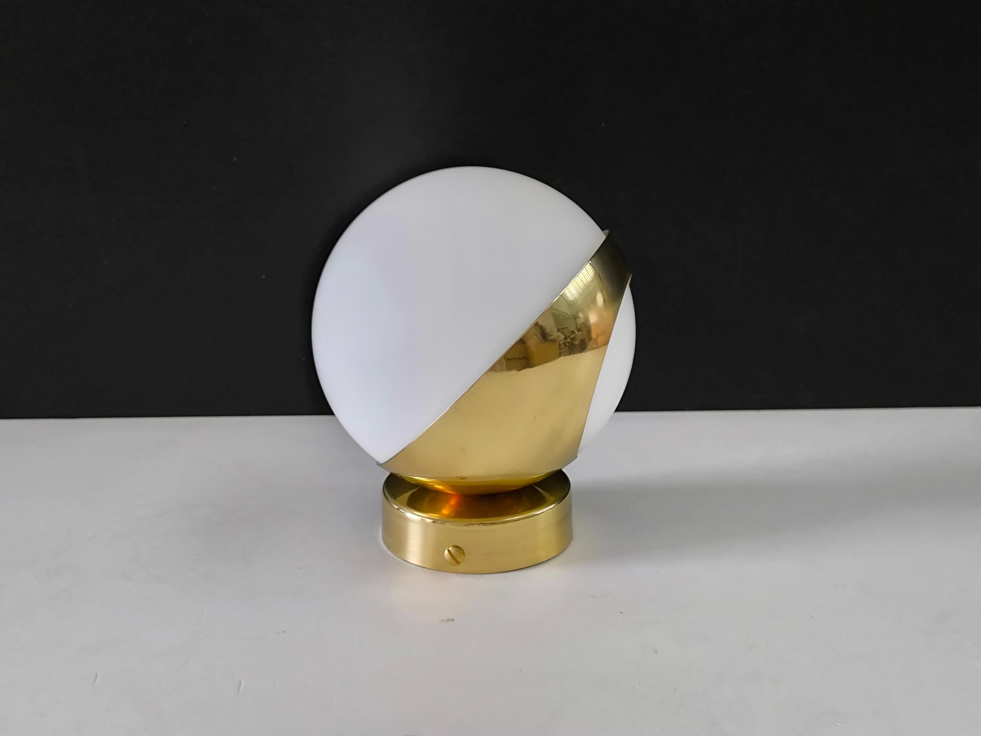 Italian Sconces Stilnovo Style, Brass and 12 cm Diam Glass, Mid-Century Design For Sale 2
