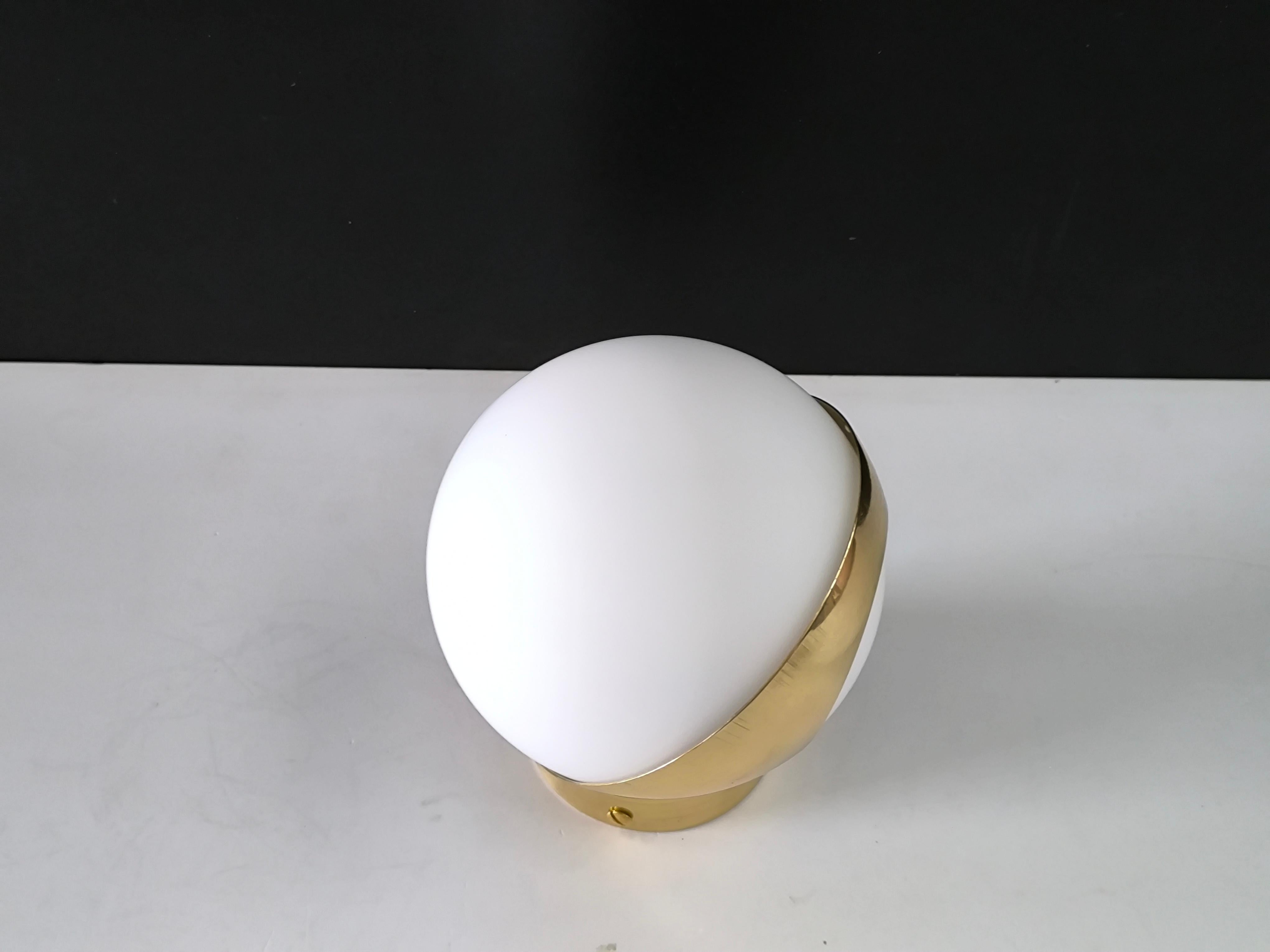 Italian Sconces Stilnovo Style, Brass and 12 cm Diam Glass, Mid-Century Design For Sale 3