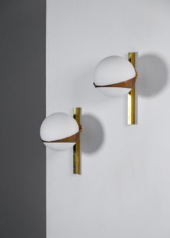 Italian Sconces, Stilnovo Style Design Midcentury, Opaline and Brass