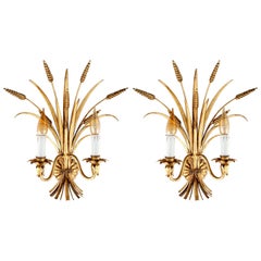 Vintage Italian Sconces Wall Lamps, Gilt Metal, 1970s