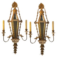 Vintage Italian Sconces With Mirrors A Pair