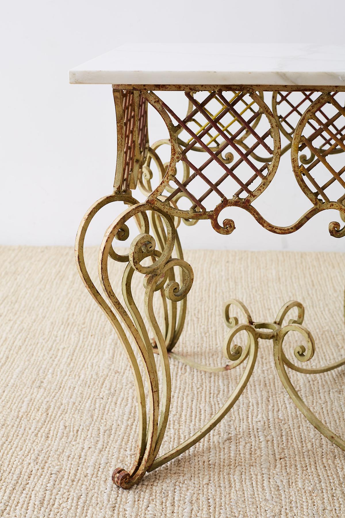 20th Century Italian Scrolled Iron and Marble Center Table