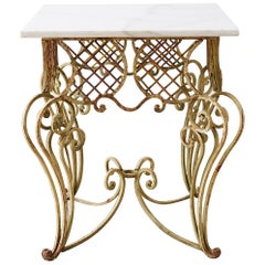 Italian Scrolled Iron and Marble Center Table