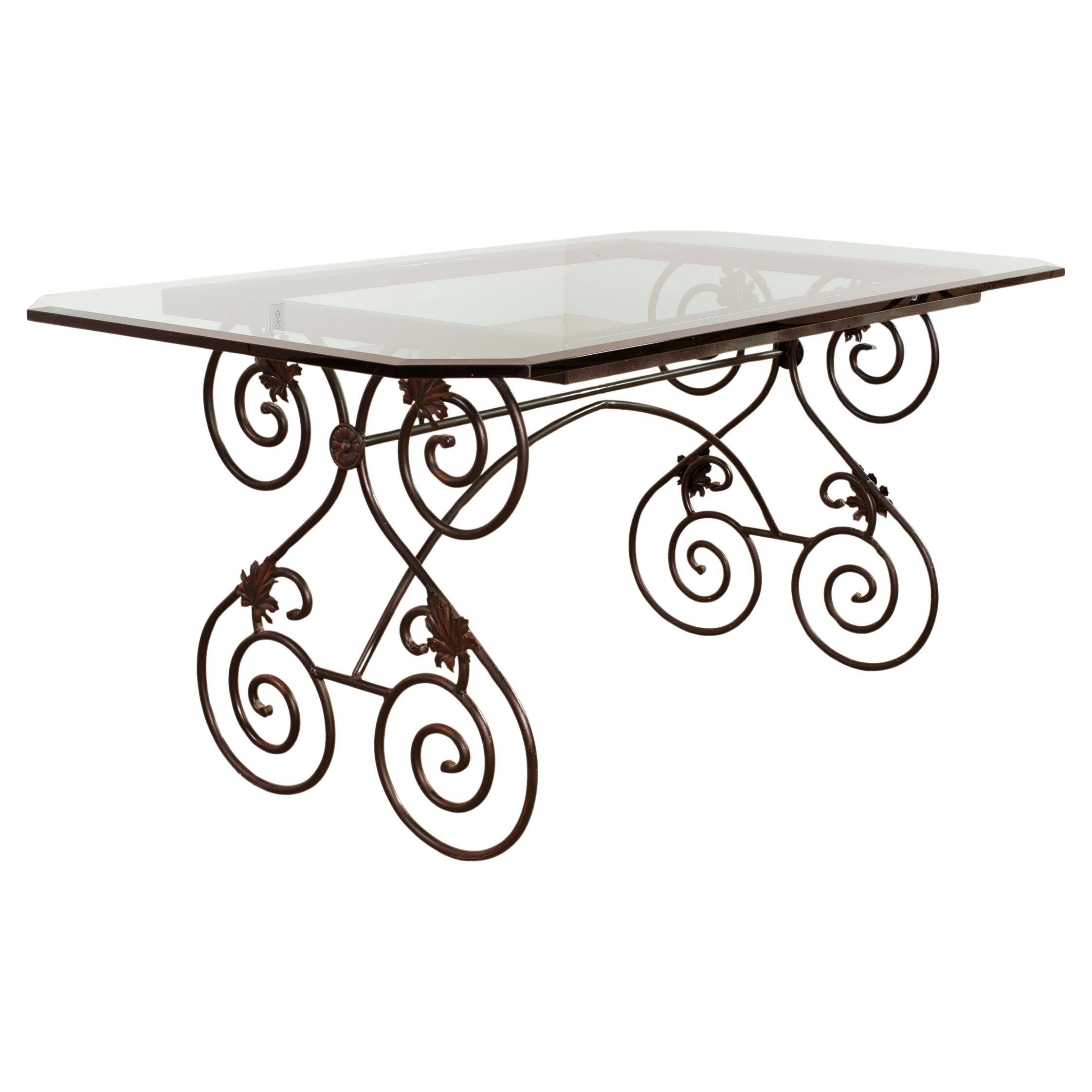 Italian Scrolled Iron Patio Garden Dining Table For Sale