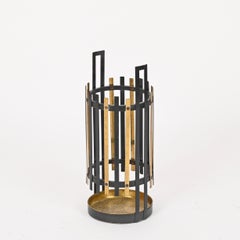 Italian Sculptural Brass and Black Iron Umbrella Stand, Italy, Gio Ponti, 1950s