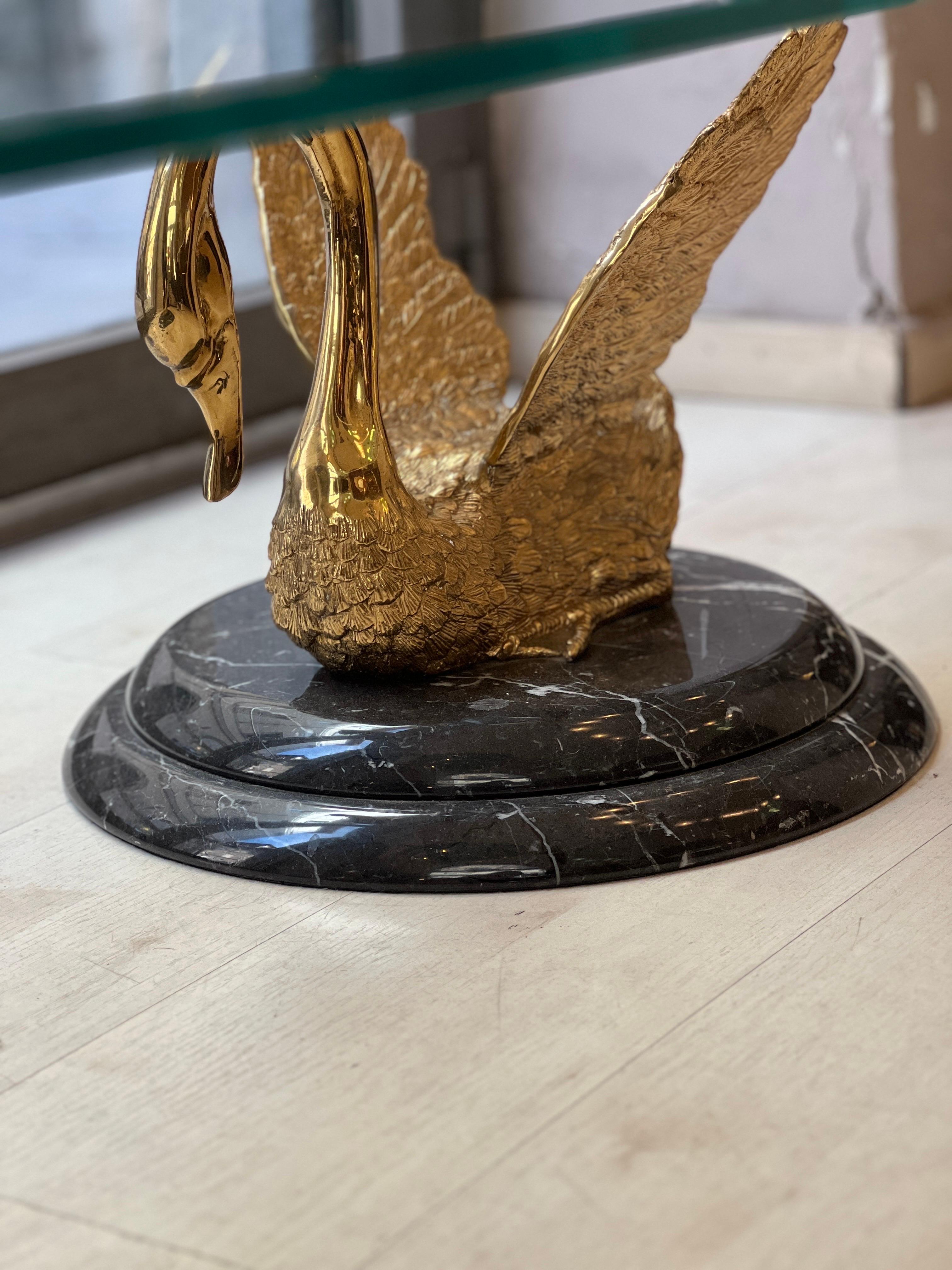 Italian Sculptural Bronze and Marble Swan Statues Coffee Table 1950 5