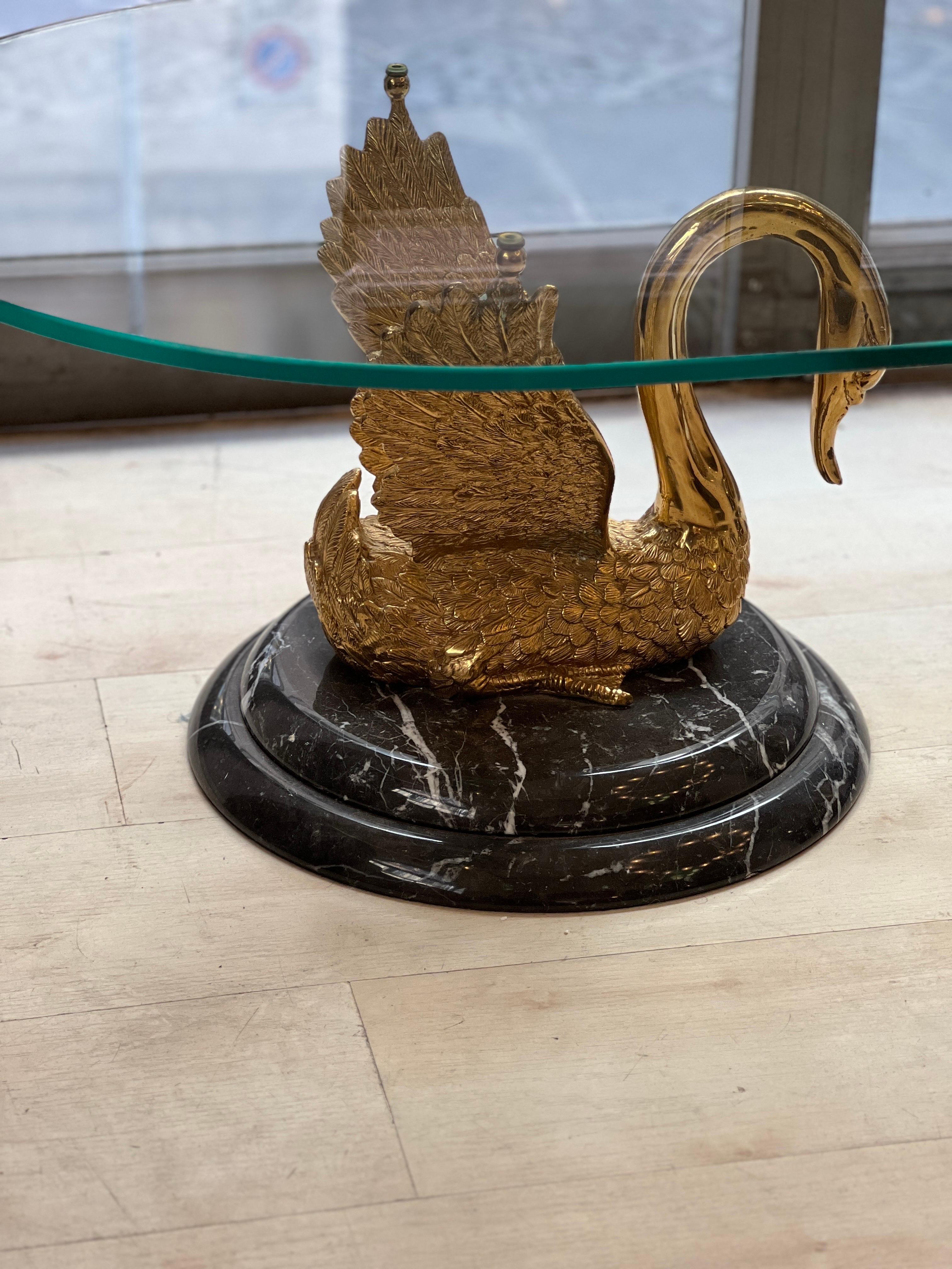 Italian Sculptural Bronze and Marble Swan Statues Coffee Table 1950 7