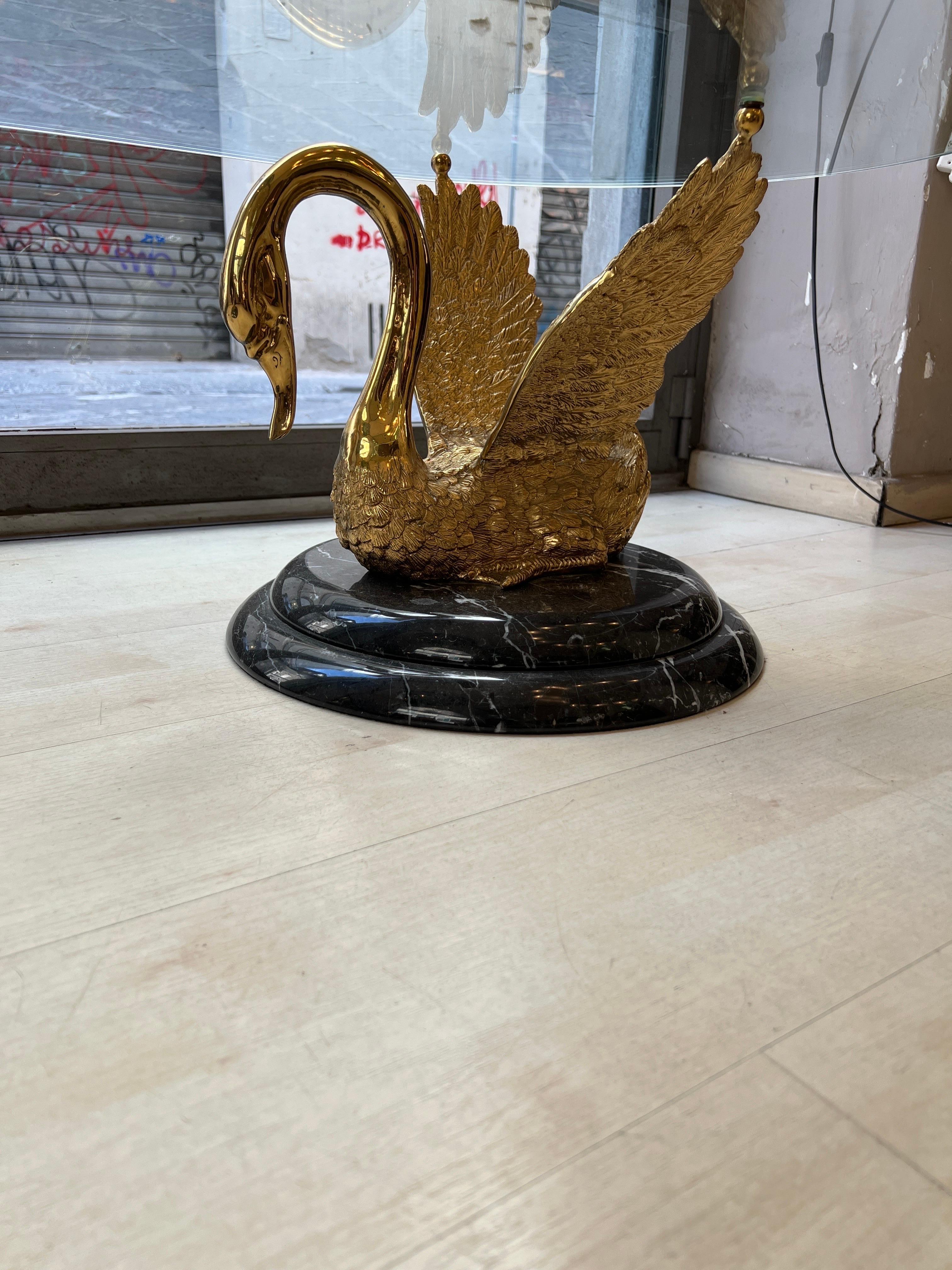 Italian Sculptural Bronze and Marble Swan Statues Coffee Table 1950 9