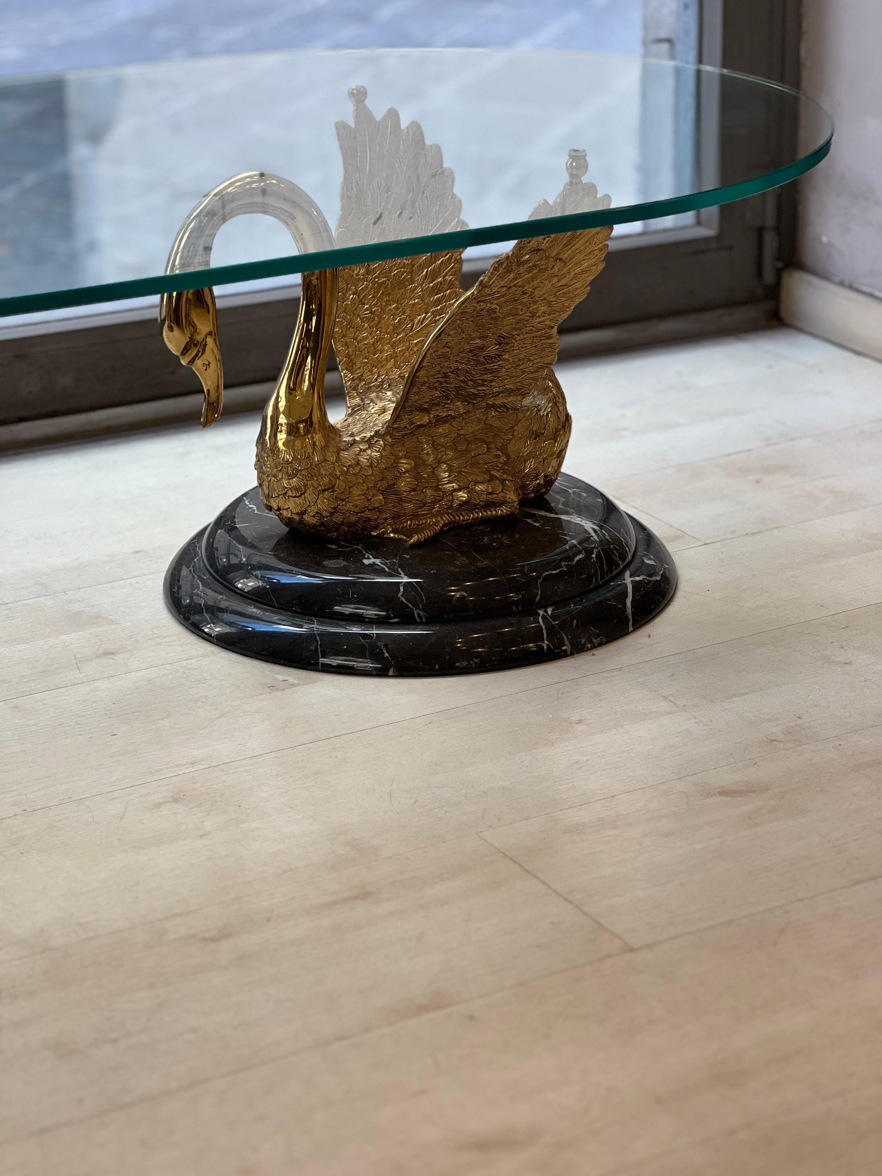Italian Sculptural Bronze and Marble Swan Statues Coffee Table 1950 10