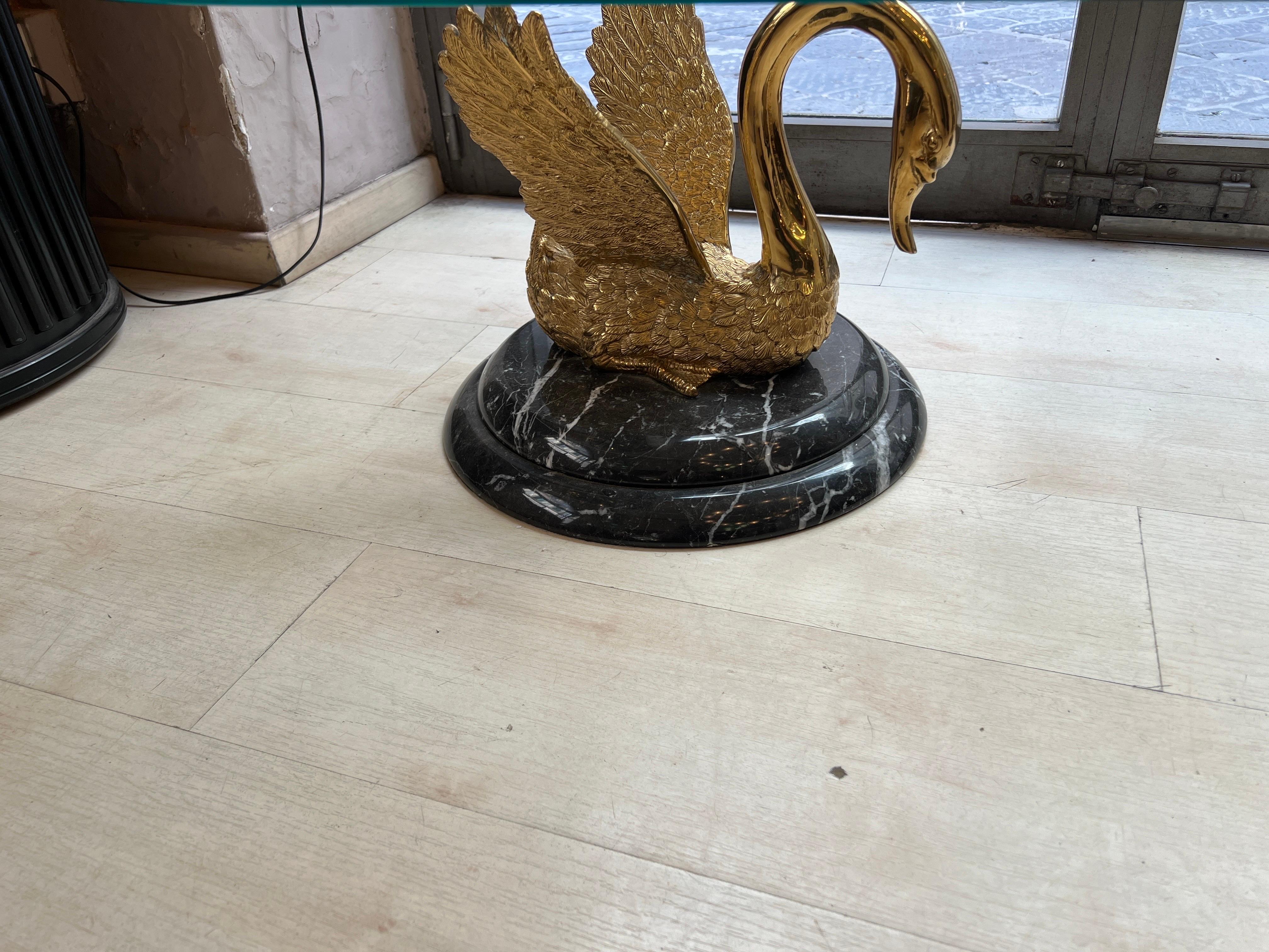 Italian Sculptural Bronze and Marble Swan Statues Coffee Table 1950 11