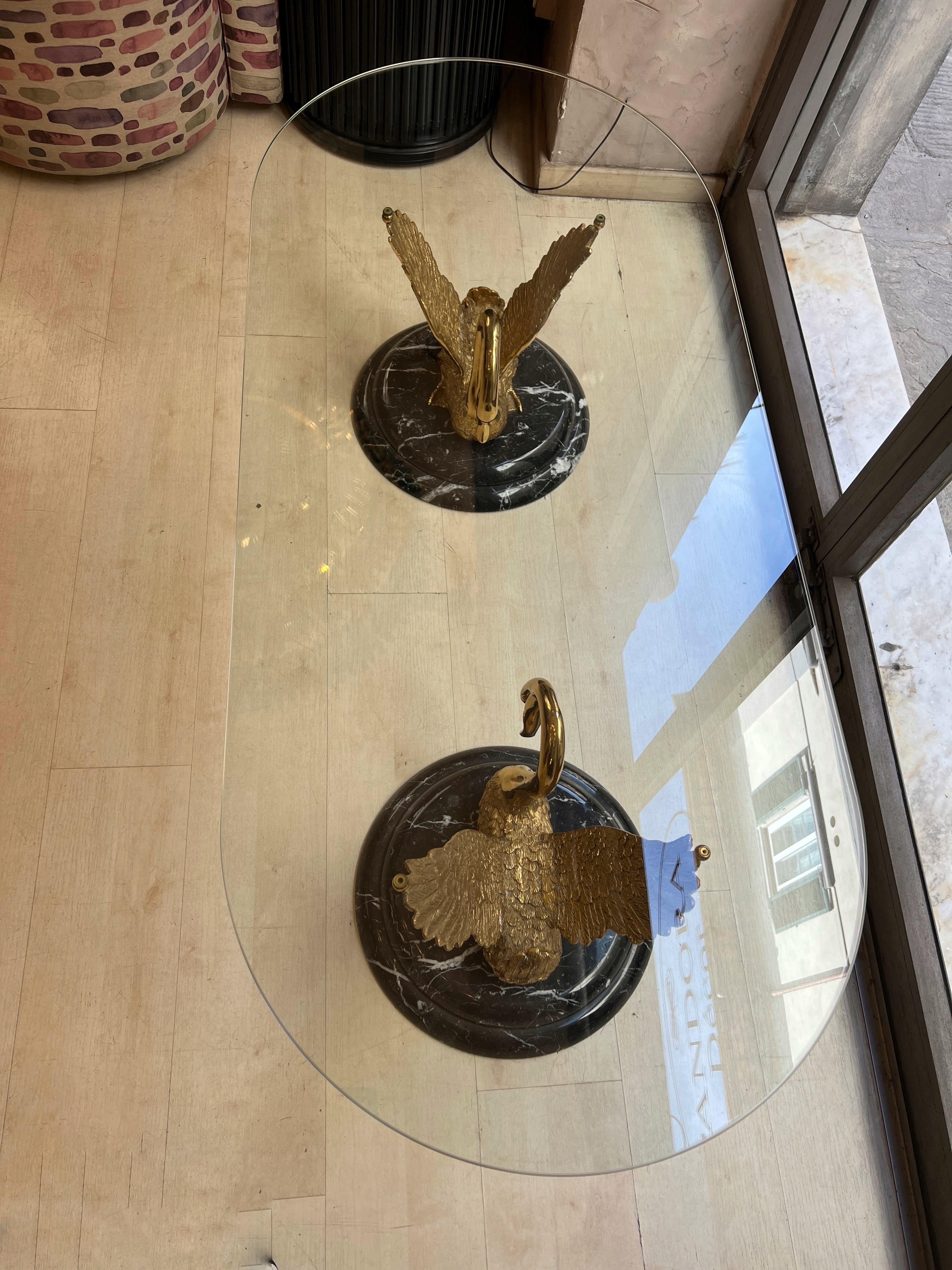 Italian Sculptural Bronze and Marble Swan Statues Coffee Table 1950 13