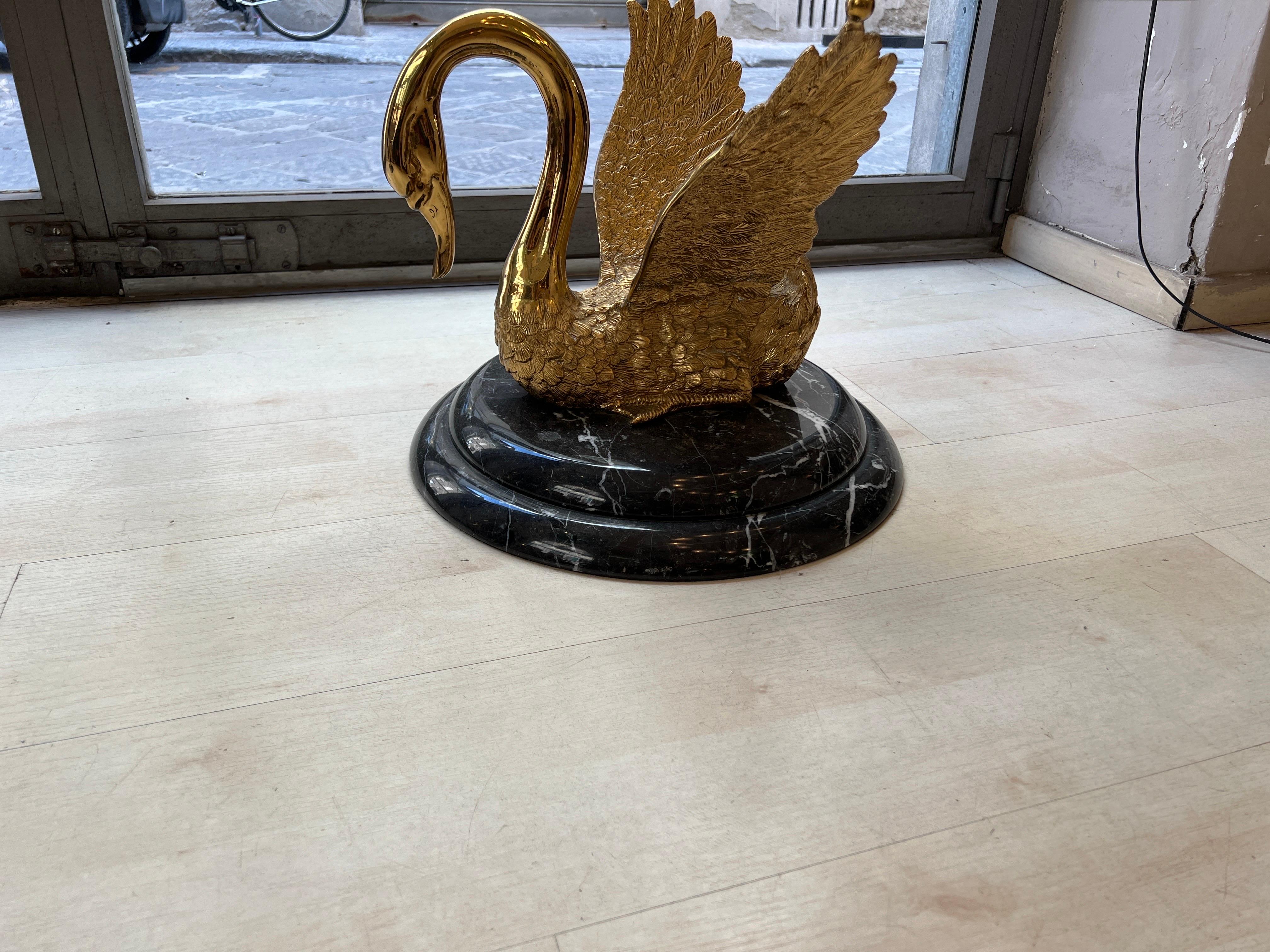 Italian Sculptural Bronze and Marble Swan Statues Coffee Table 1950 14