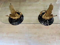 Italian Sculptural Bronze and Marble Swan Statues Coffee Table 1950