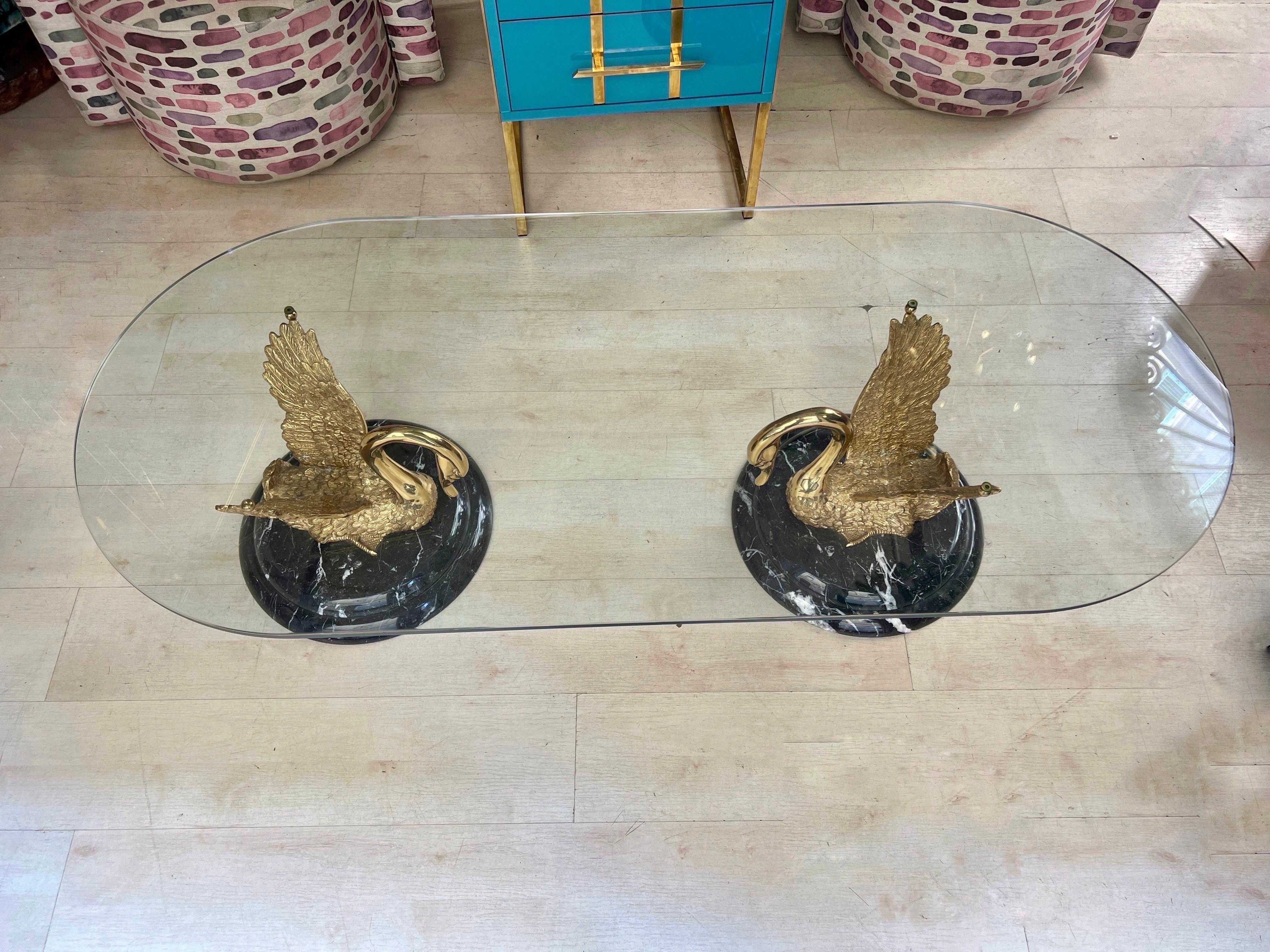 Italian Sculptural Bronze and Marble Swan Statues Coffee Table 1950 In Good Condition In Florence, IT