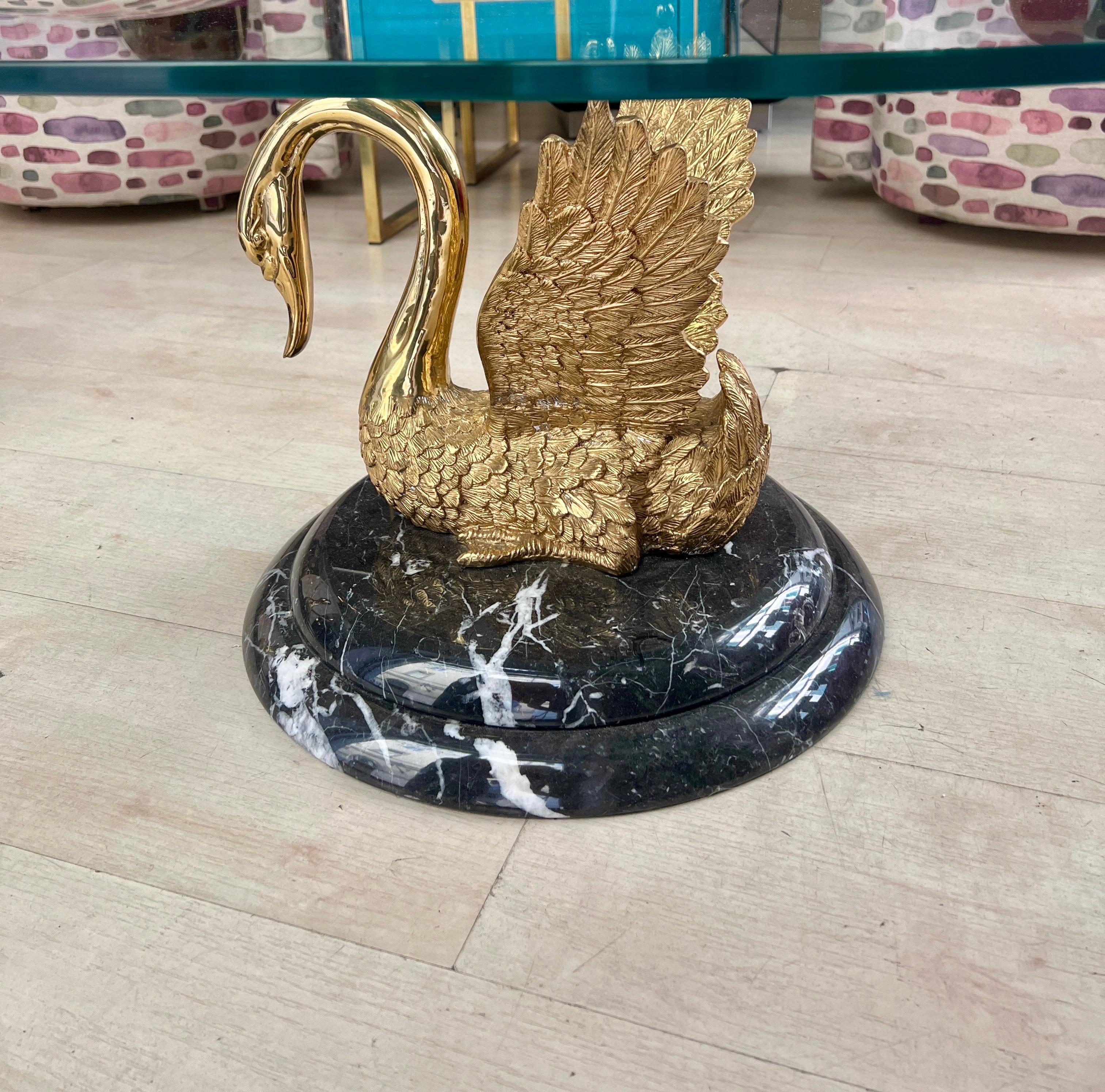 Italian Sculptural Bronze and Marble Swan Statues Coffee Table 1950 3