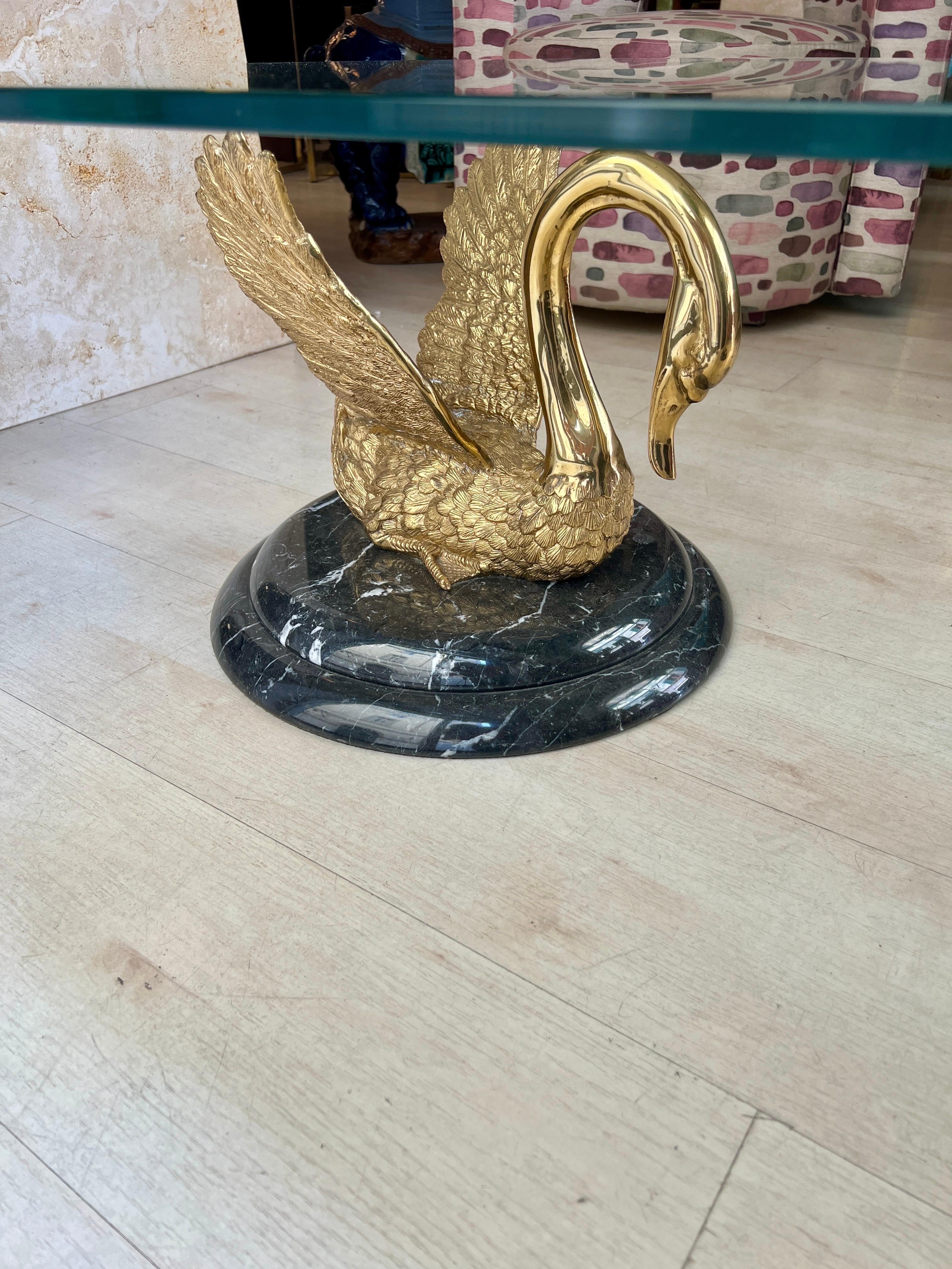 Italian Sculptural Bronze and Marble Swan Statues Coffee Table 1950 4