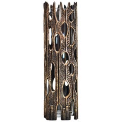 Italian Sculptural Brutalist Bronze and Glass Vase, 1960s