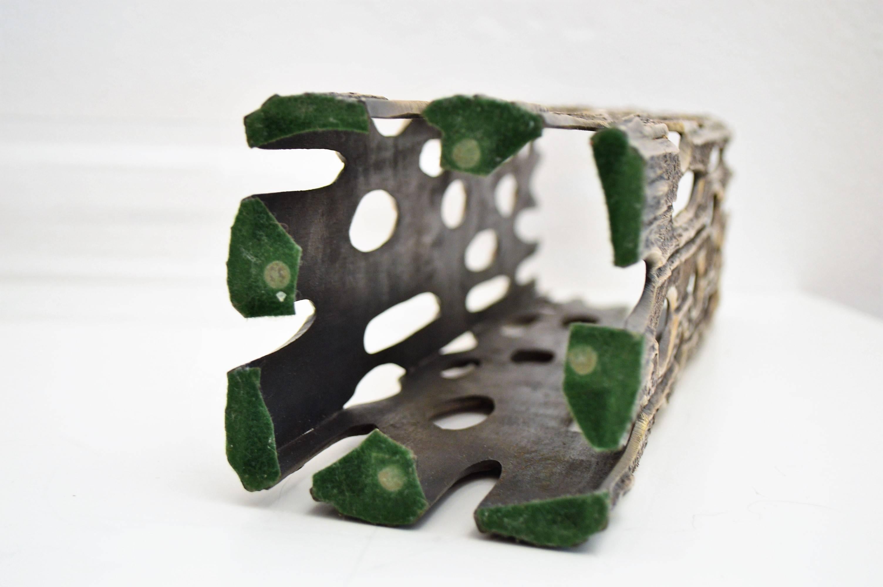 Italian Sculptural Brutalist Bronze and Glass Vase, 1960s 1