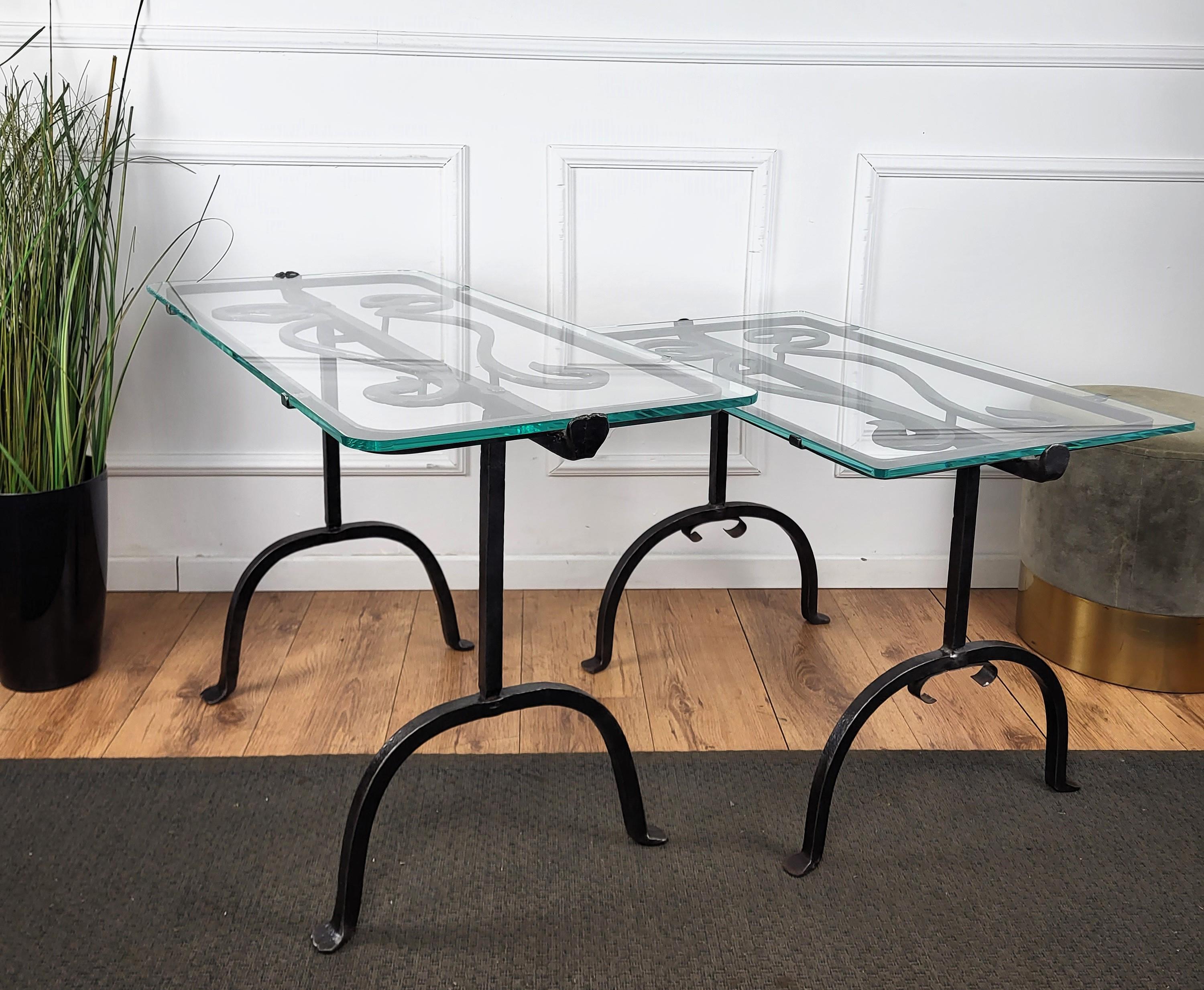 Italian Sculptural Brutalist Wrought Iron and Glass Coffee Table or Side Table For Sale 3