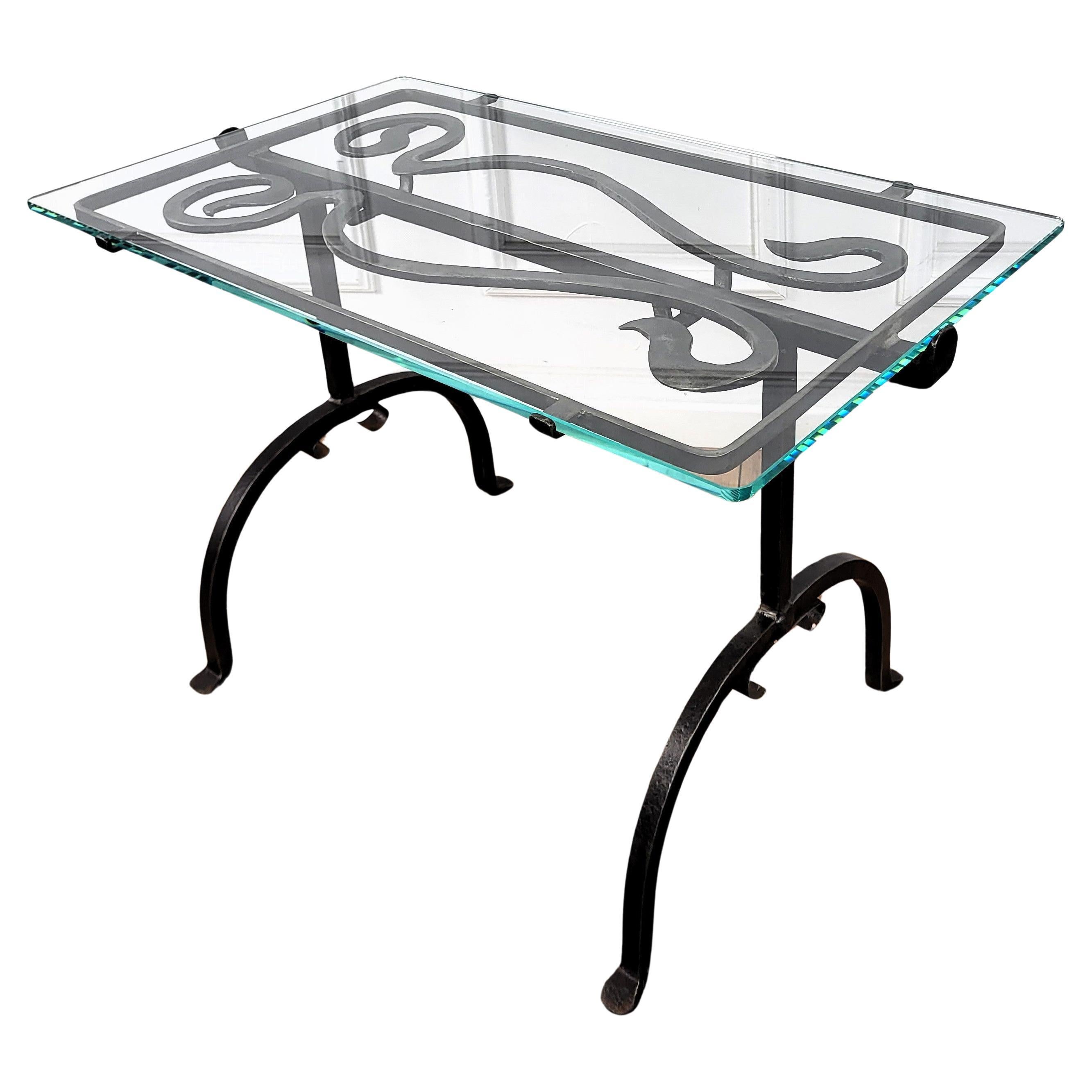Italian Sculptural Brutalist Wrought Iron and Glass Coffee Table or Side Table For Sale