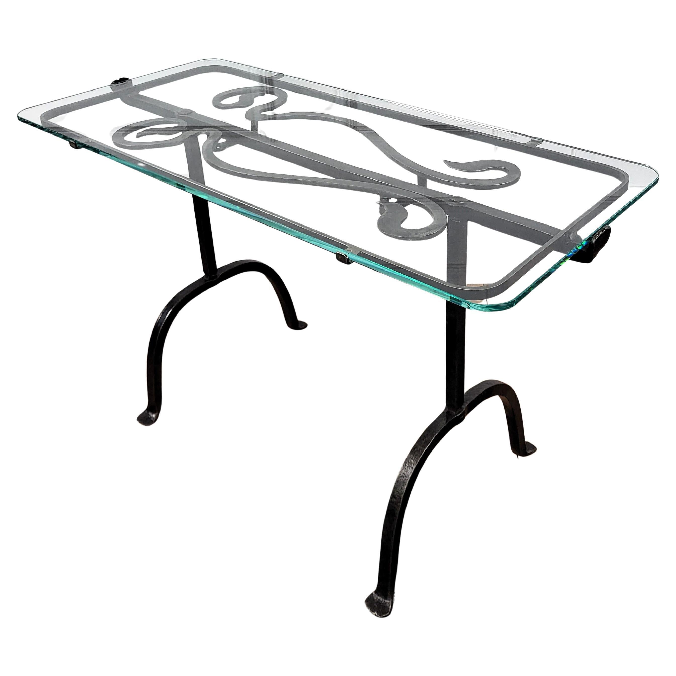 Italian Sculptural Brutalist Wrought Iron and Glass Coffee Table or Side Table For Sale