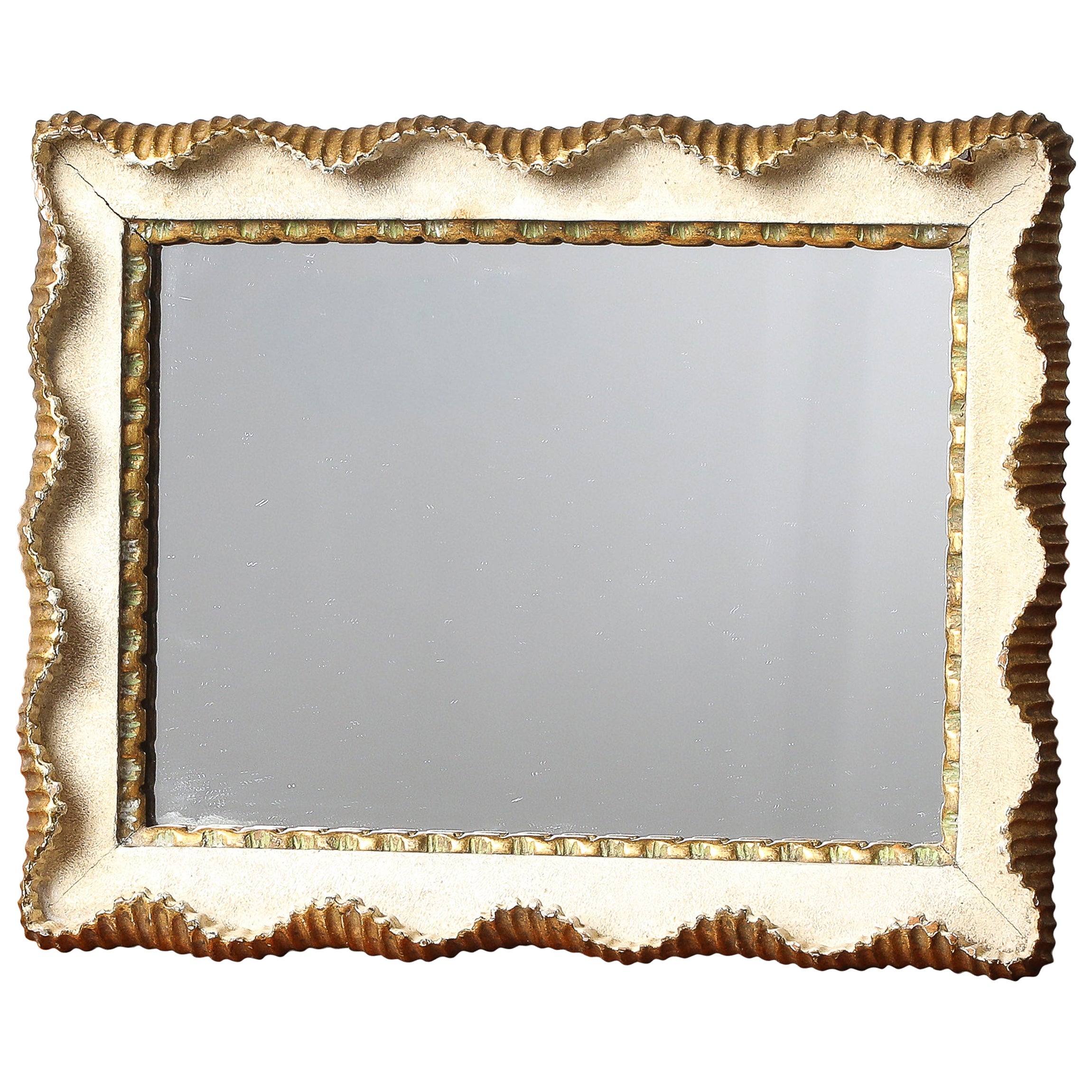 Italian Sculptural Carved Gilt Wood Table / Vanity Mirror, circa 1950 For Sale