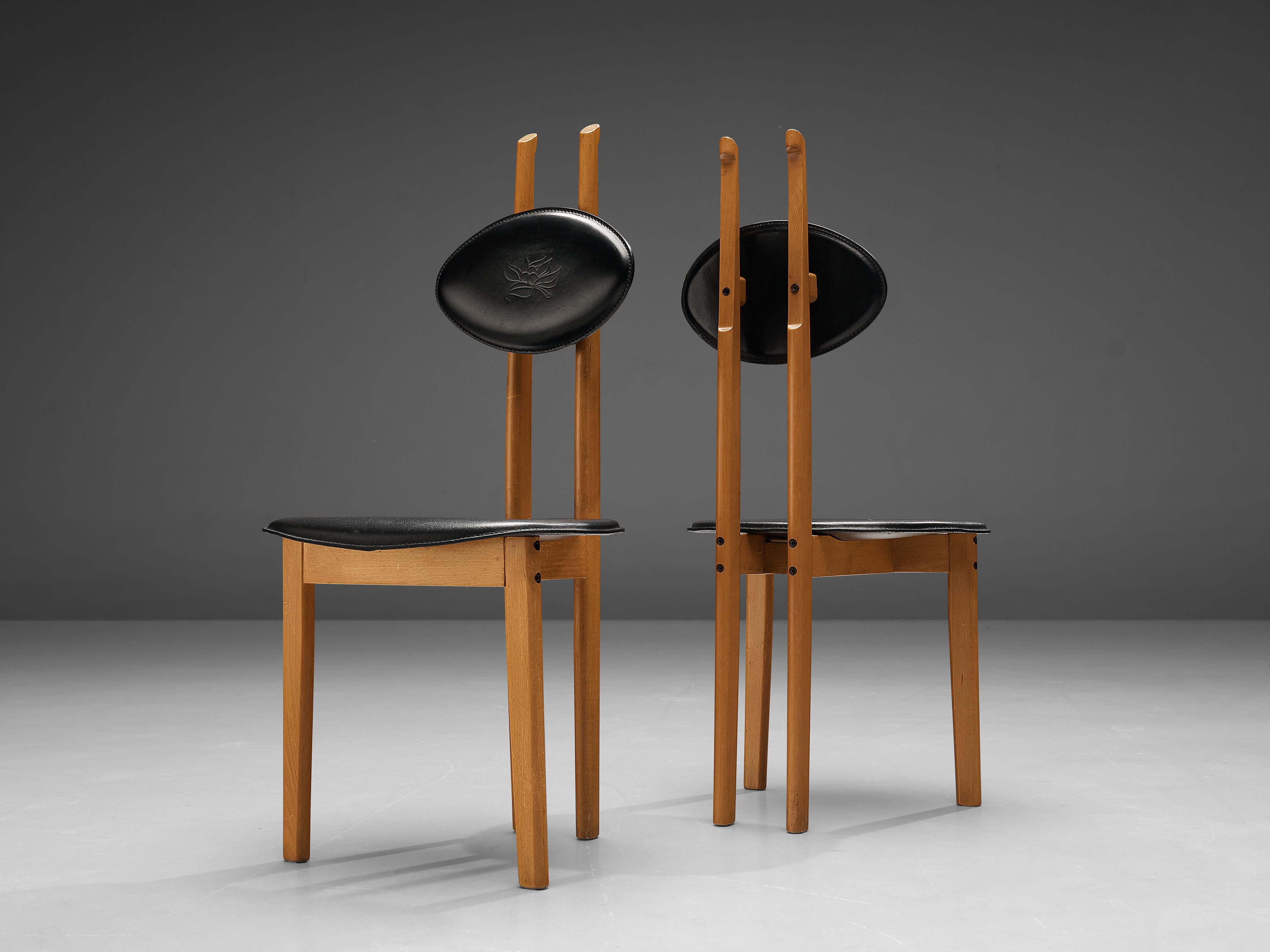 Mid-Century Modern Italian Sculptural Chairs in Black Leather