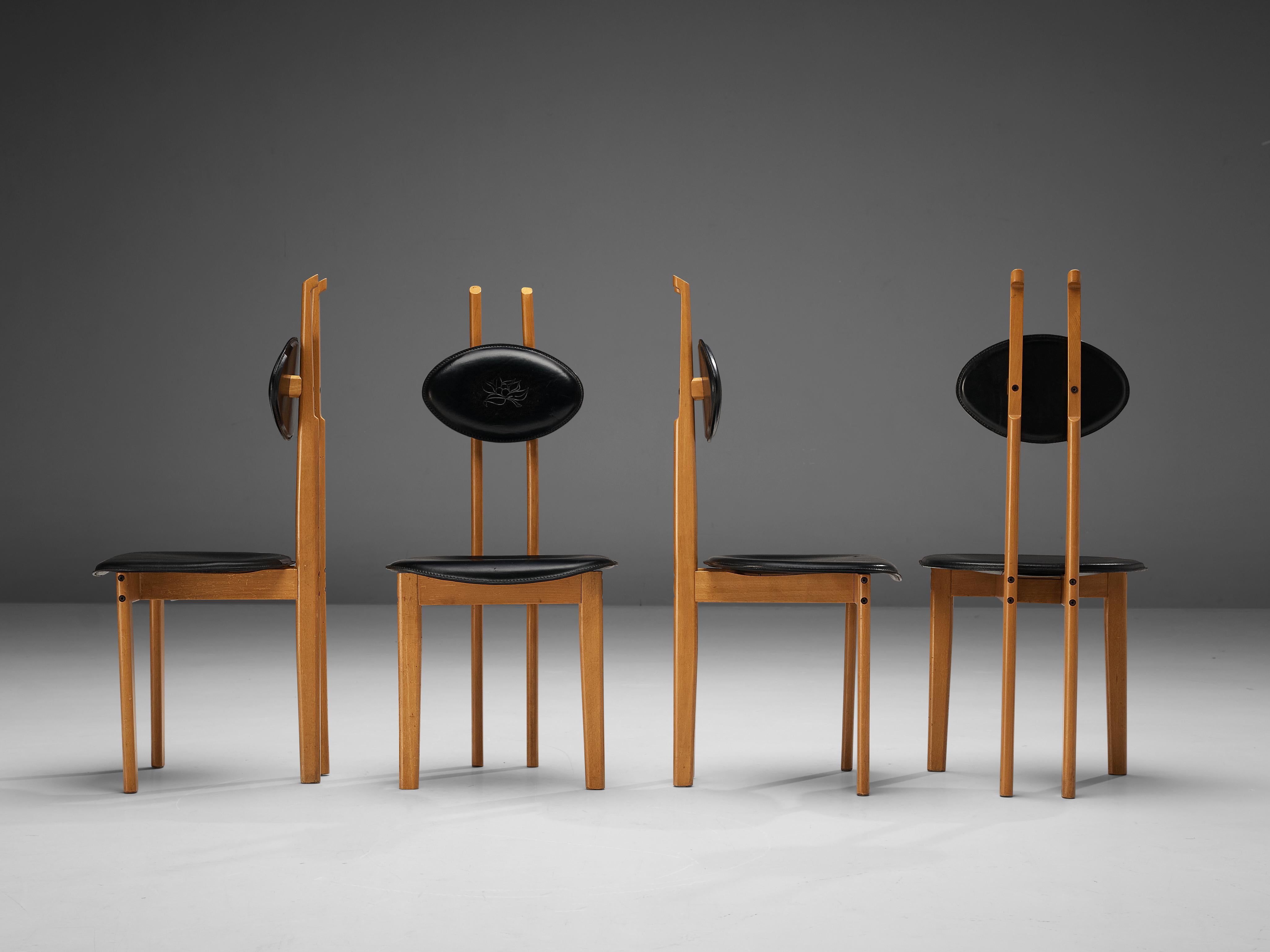 Mid-20th Century Italian Sculptural Chairs in Black Leather