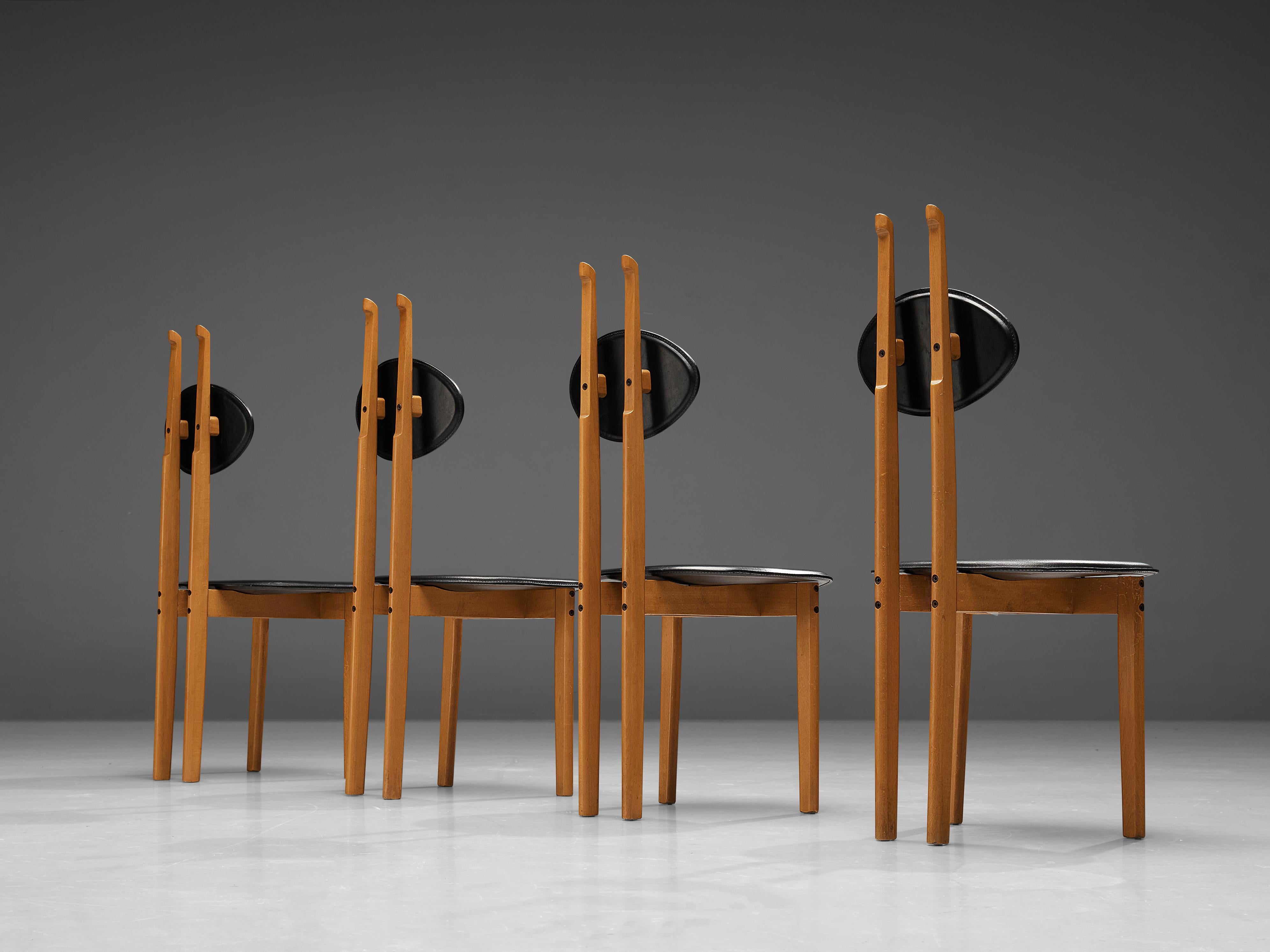Italian Sculptural Chairs in Black Leather 2