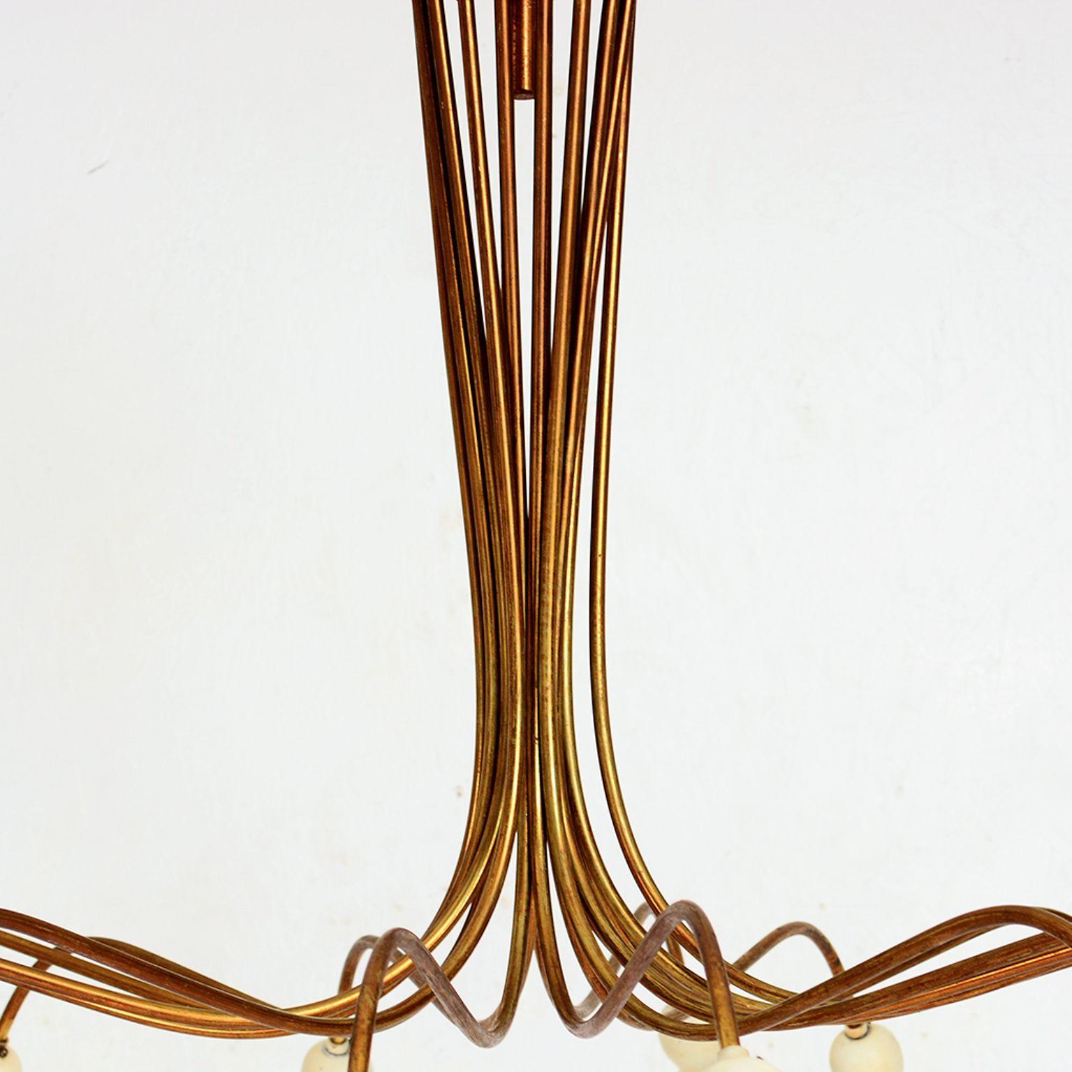 Italian Sculptural Chandelier attr Angelo Lelli Arredoluce, 1950s In Good Condition For Sale In Chula Vista, CA