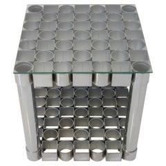 Italian Sculptural Chromed Steel Glass Side Table by L.A.R.M. Designs