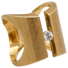 Italian Sculptural Cocktail Ring In Satin 18Kt Yellow Gold With VS Diamond