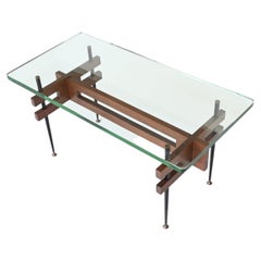 Italian Sculptural Coffee Table in Teak and Glass Italy 1960